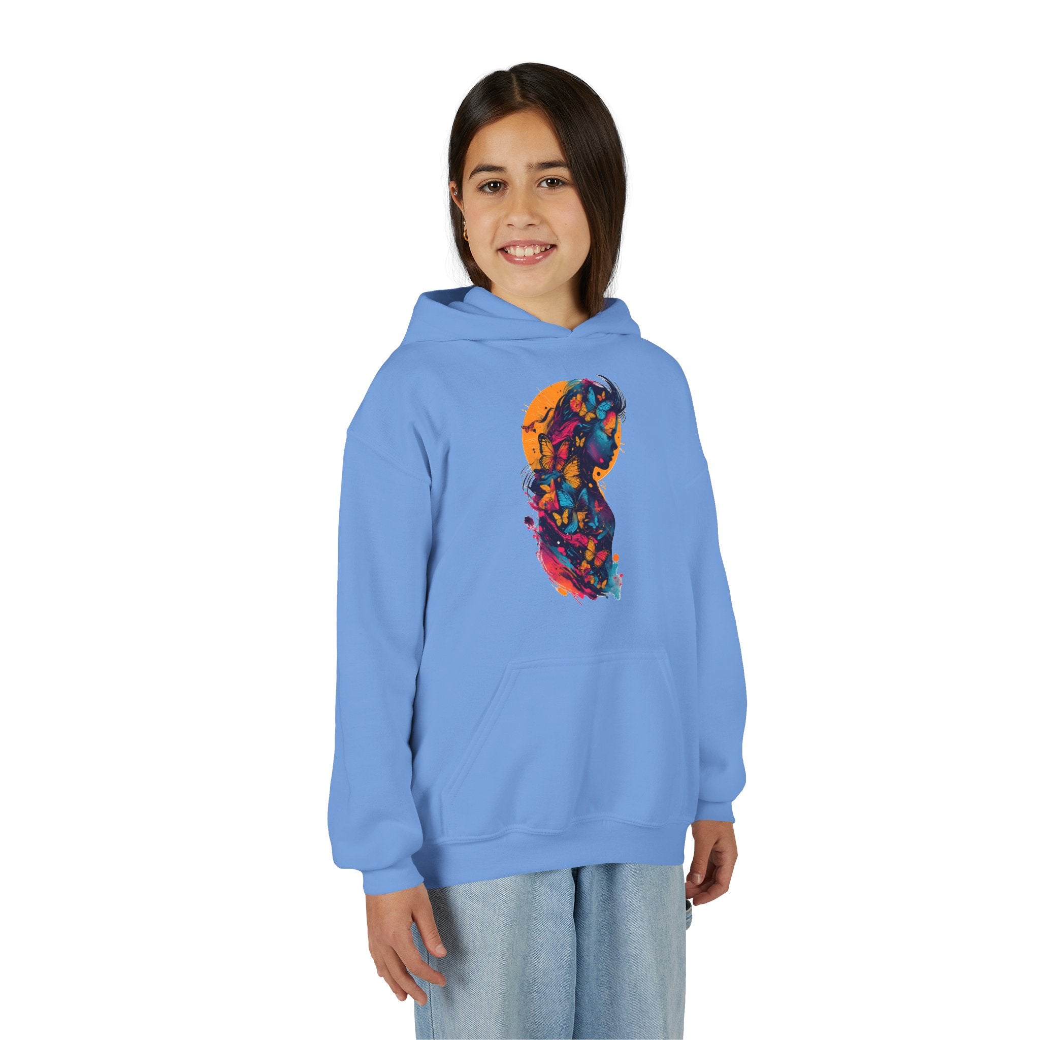 Youth Hoodie — Colorful Butterfly Silhouette Kids Pullover