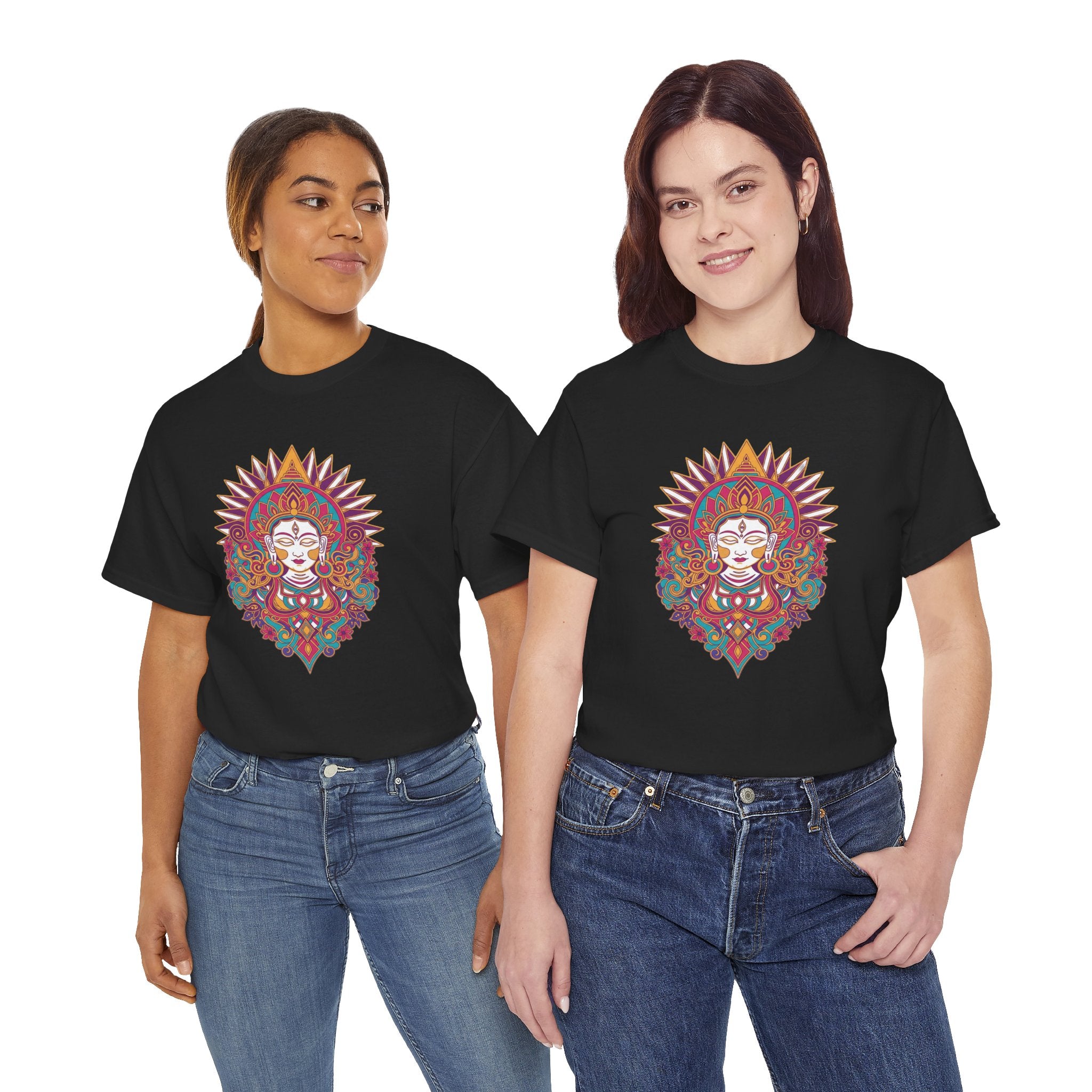Spiritual Goddess Sun Mandala Tee — Colorful Boho Yoga T‑Shirt
