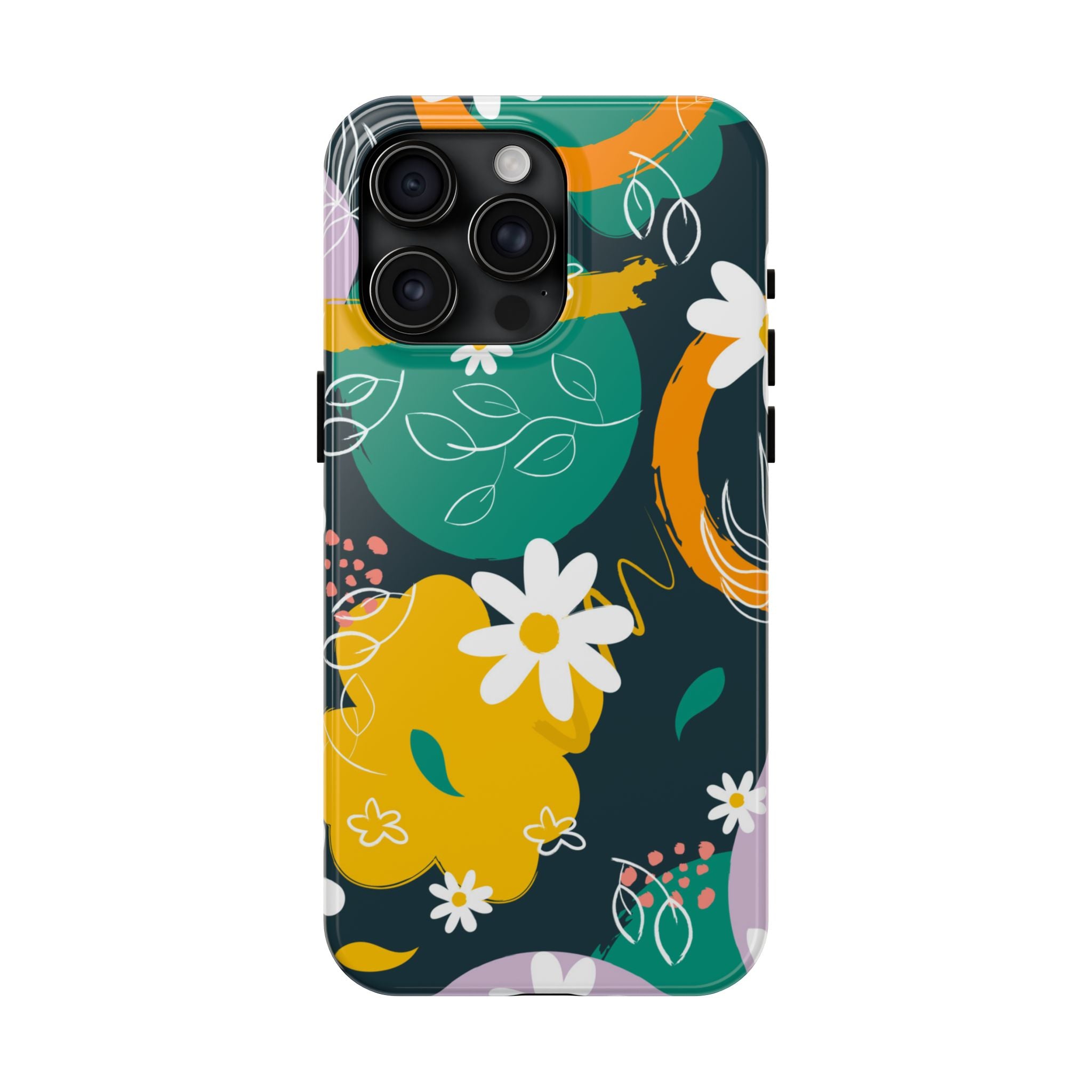 Floral Abstract Tough Phone Case — Colorful Daisies & Brushstroke Design