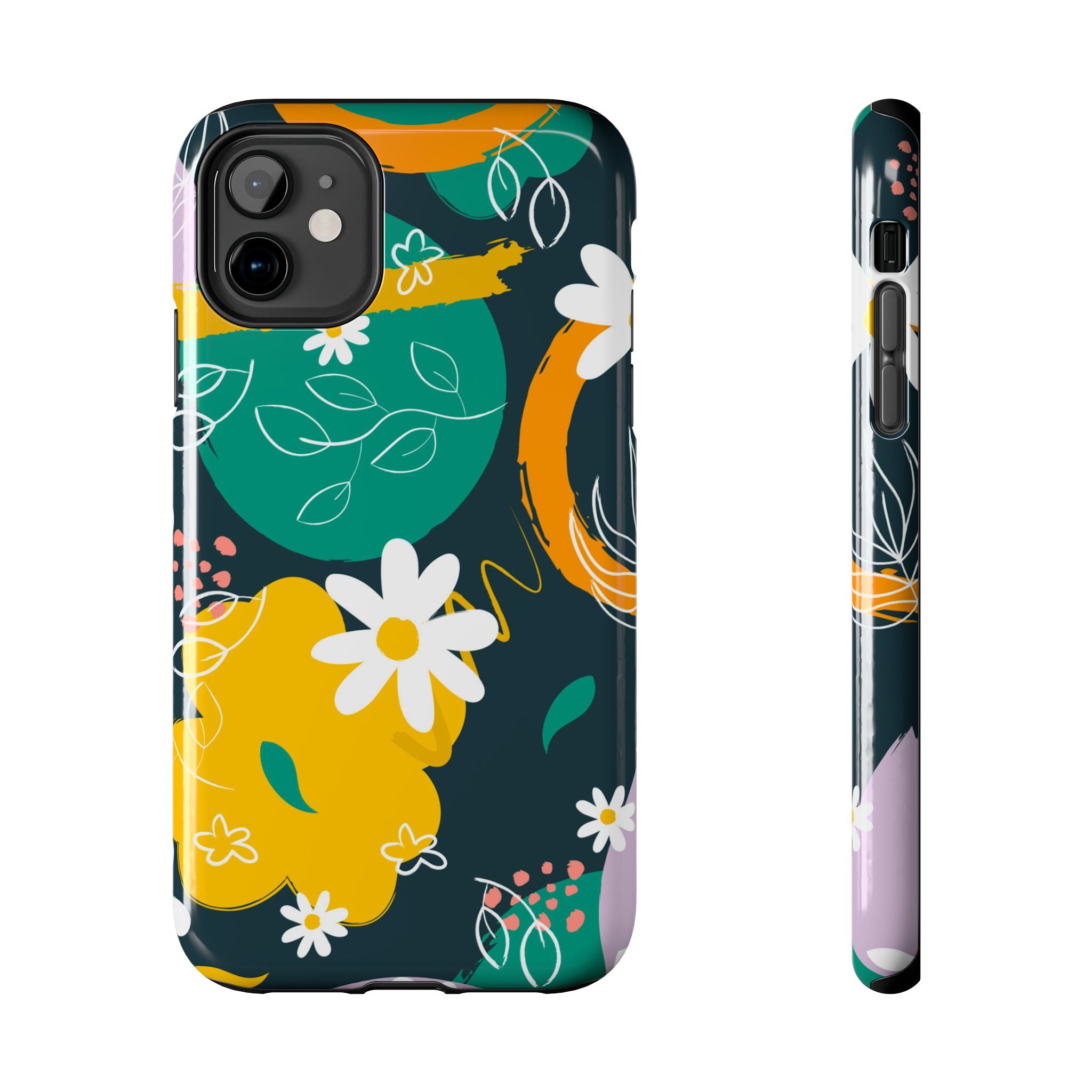 Floral Abstract Tough Phone Case — Colorful Daisies & Brushstroke Design