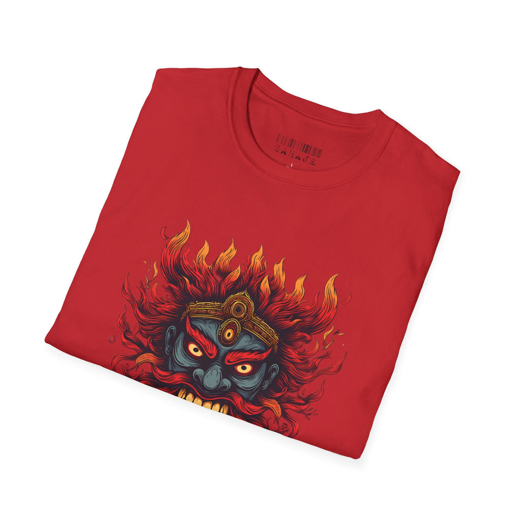 Flaming Demon Mask T-Shirt — Fierce Tattoo-Style Graphic Tee