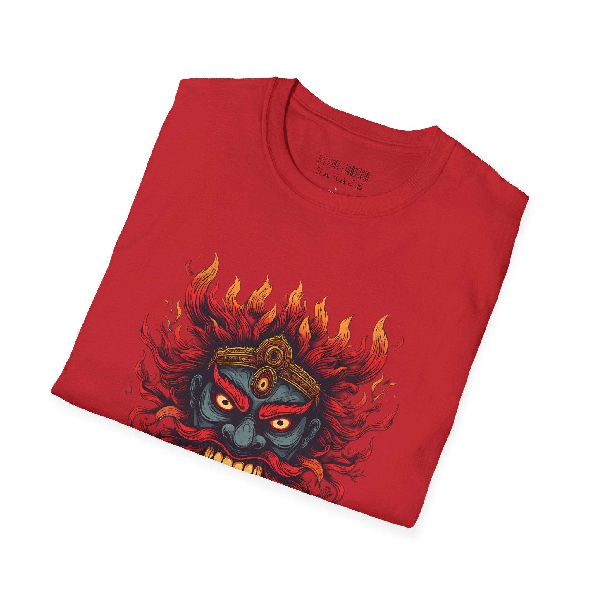 Flaming Demon Mask T-Shirt — Fierce Tattoo-Style Graphic Tee