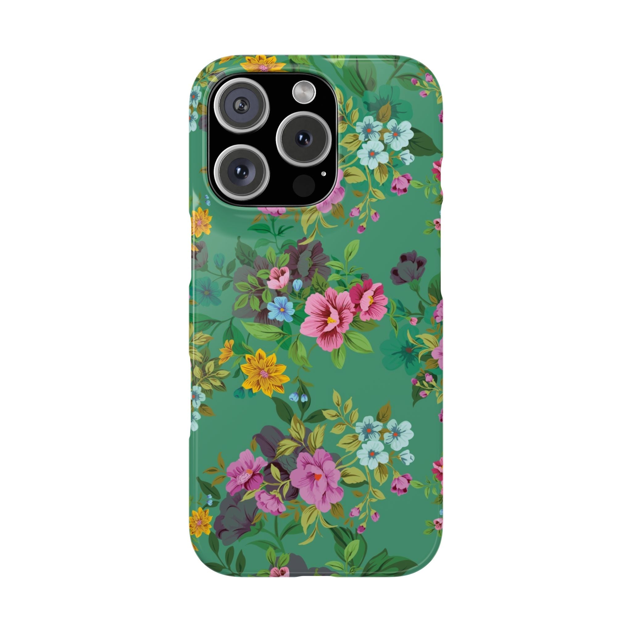 Floral Vintage Green Slim Phone Case — Pink & Yellow Garden Print