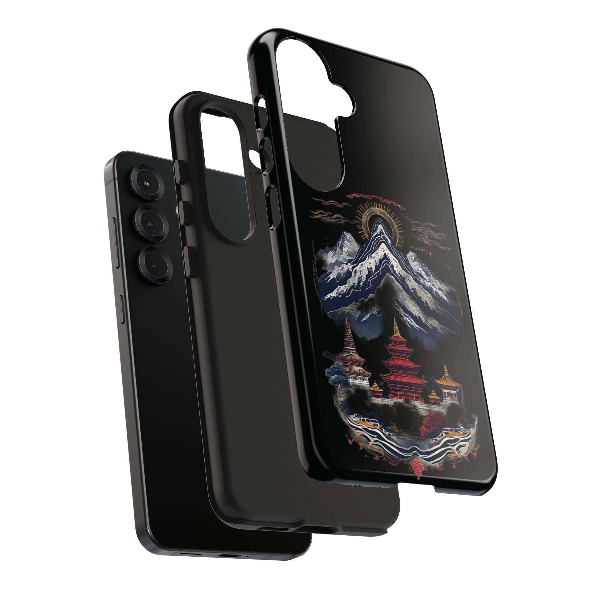 Mountain Temple Tough Phone Case — Japanese-Inspired Landscape Phone Cover