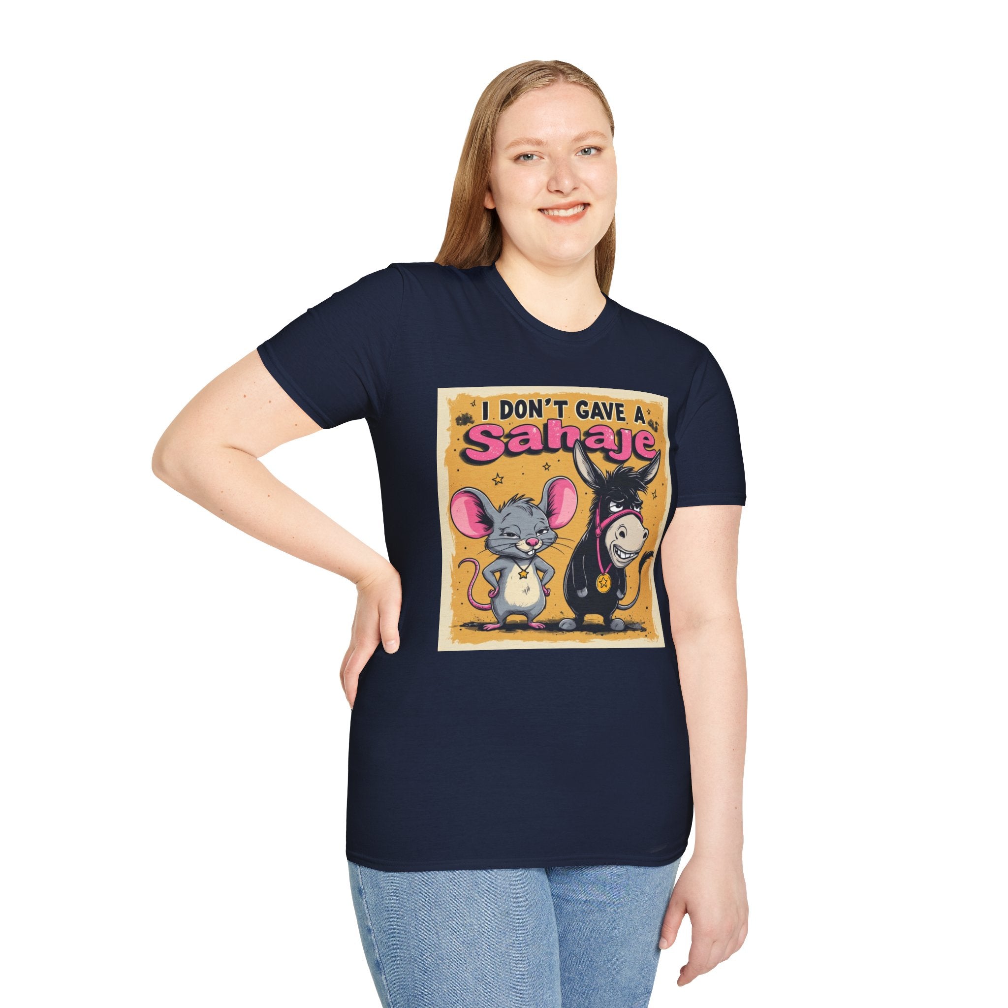 Don’t Give a Satrage T-Shirt — Funny Mouse & Donkey Cartoon Tee