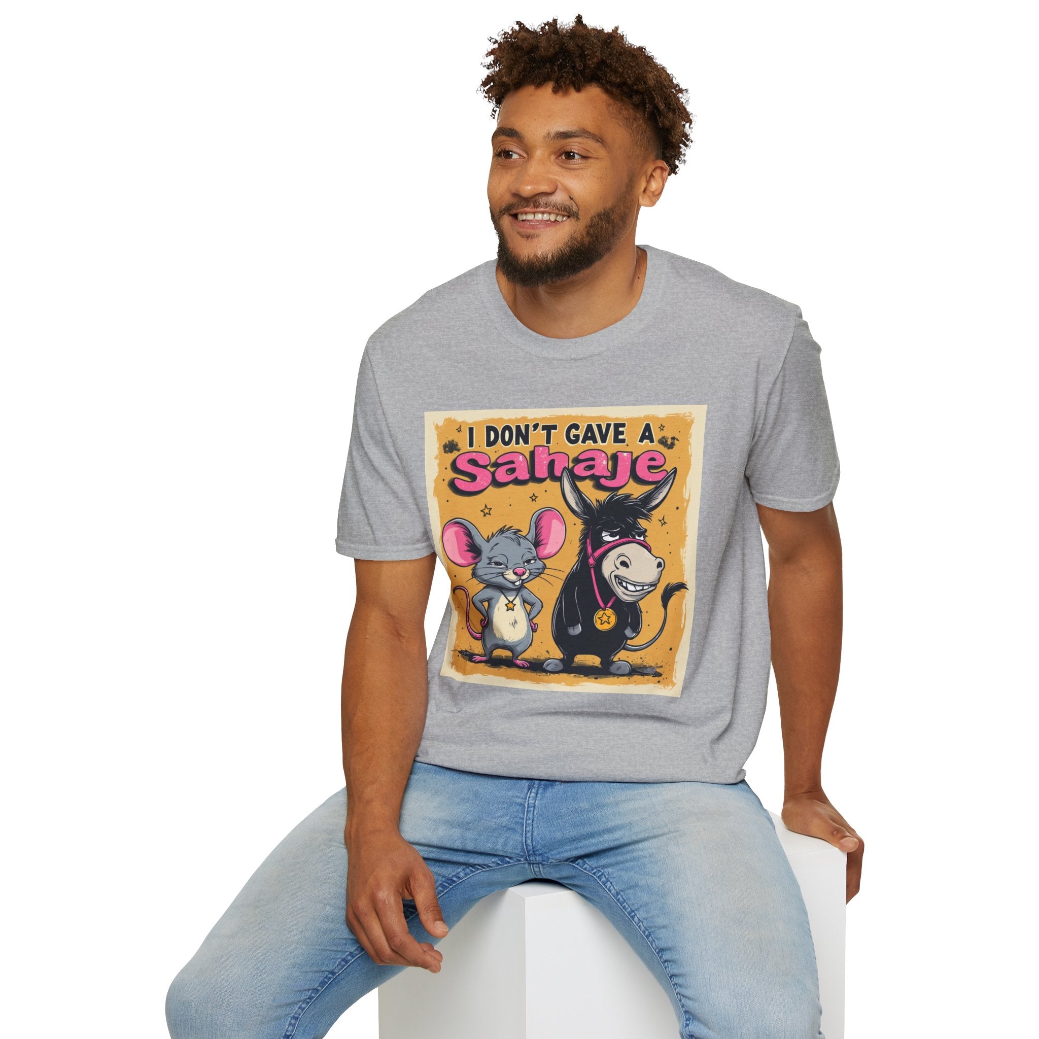 Don’t Give a Satrage T-Shirt — Funny Mouse & Donkey Cartoon Tee