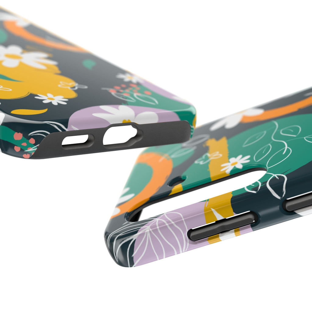 Floral Abstract Tough Phone Case — Colorful Daisies & Brushstroke Design