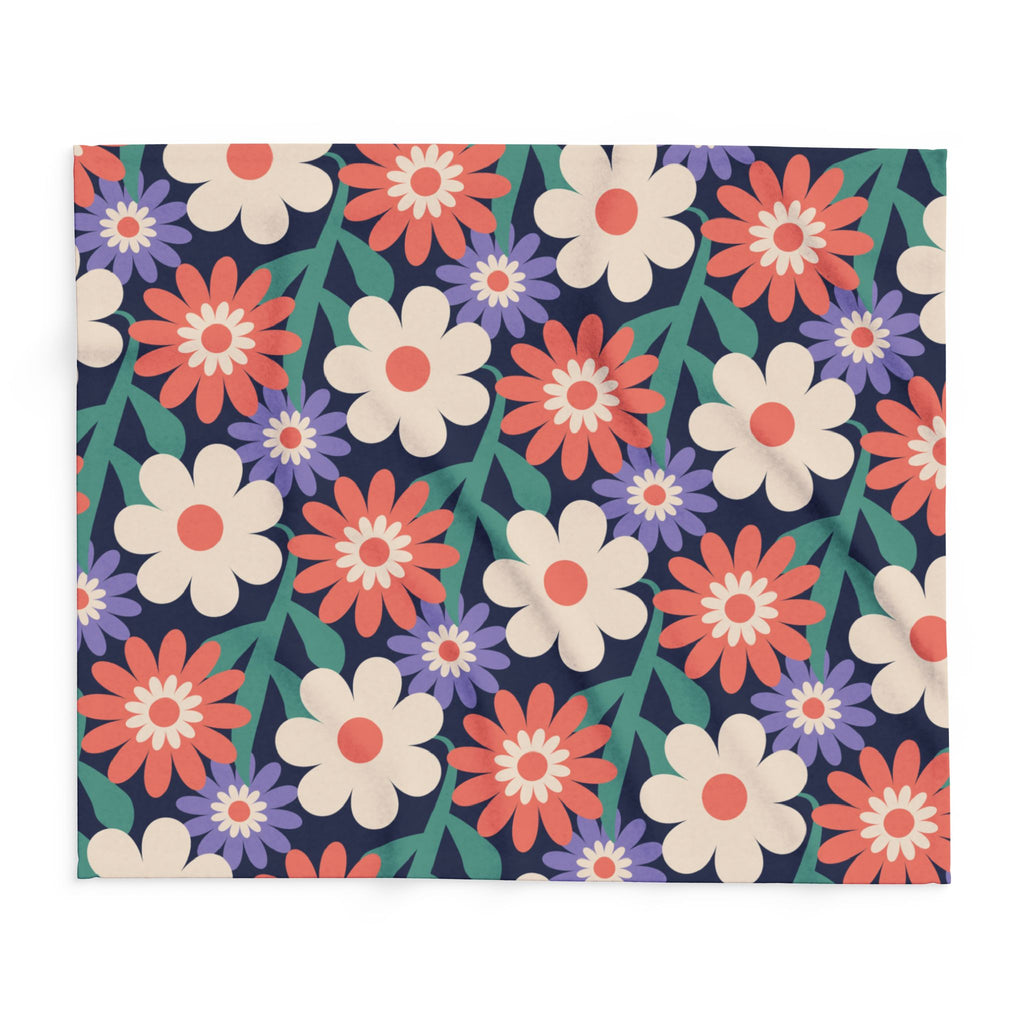 Floral Fleece Blanket — Retro Daisy Cozy Throw