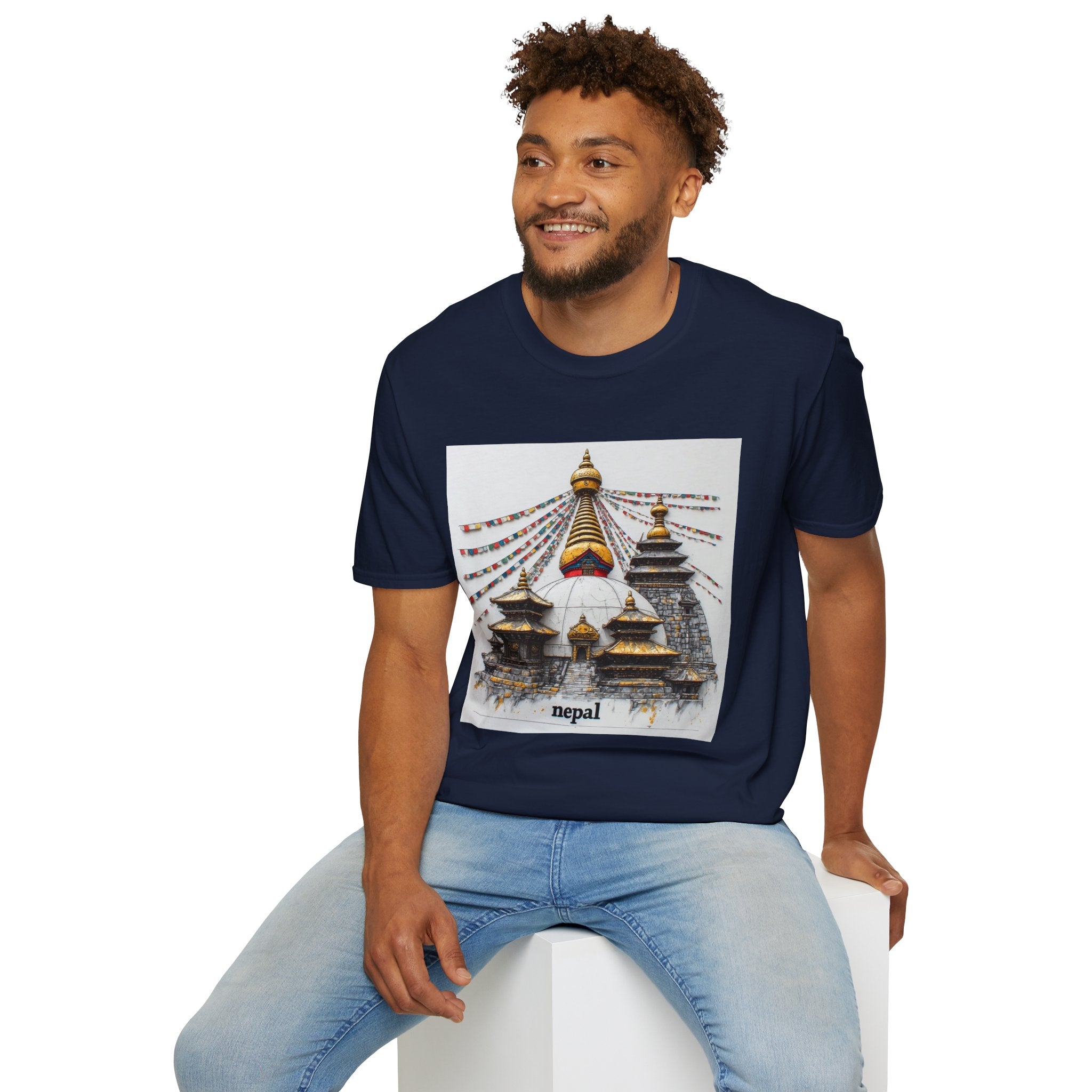 Nepal Temple Graphic T-Shirt — Boudhanath Stupa Prayer Flags Travel Tee