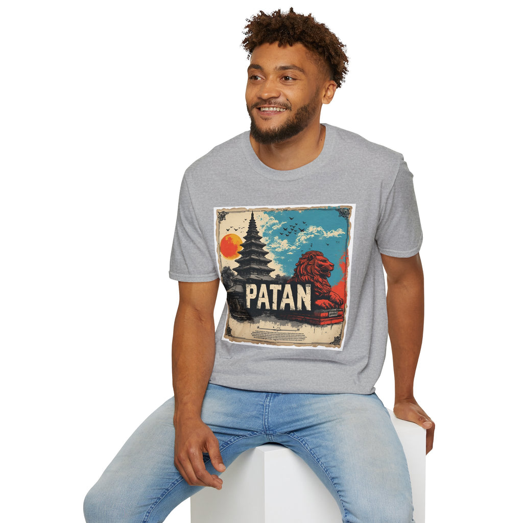 Patan City T-Shirt – Temple & Lion Graphic Tee, Nepali Cultural Heritage Design