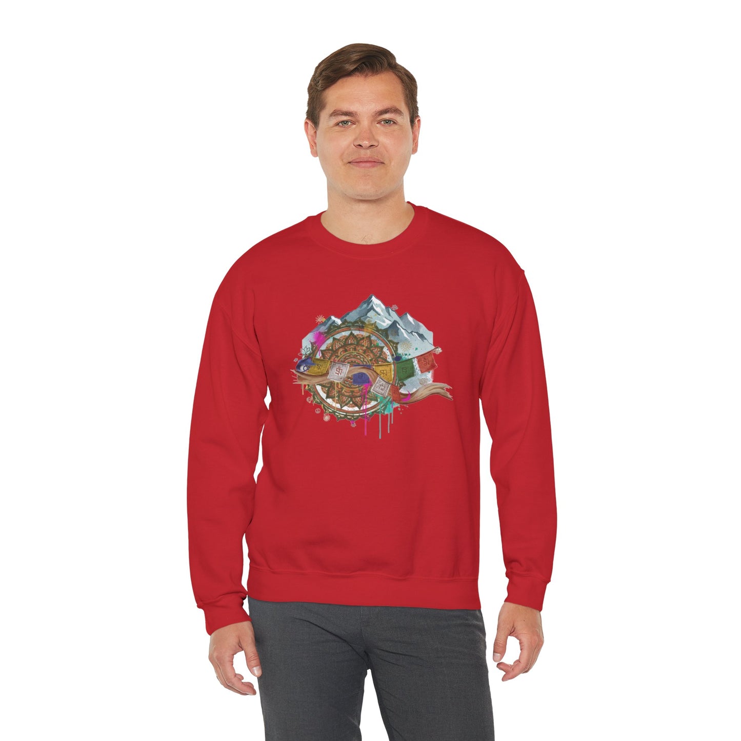 Adventure Mountain Crewneck Sweatshirt — Colorful Hiking Compass & Peaks Design