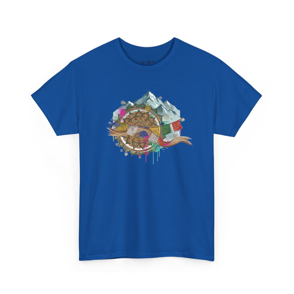 Adventure Compass Graphic Tee — Mountain, Globe & Flag Illustration