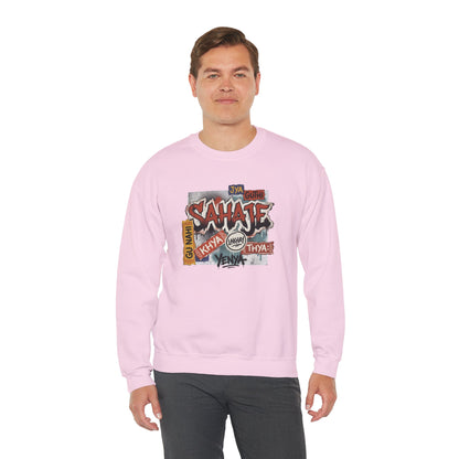Crewneck Sweatshirt — 'Sahaje' Vintage Sticker Collage Graphic