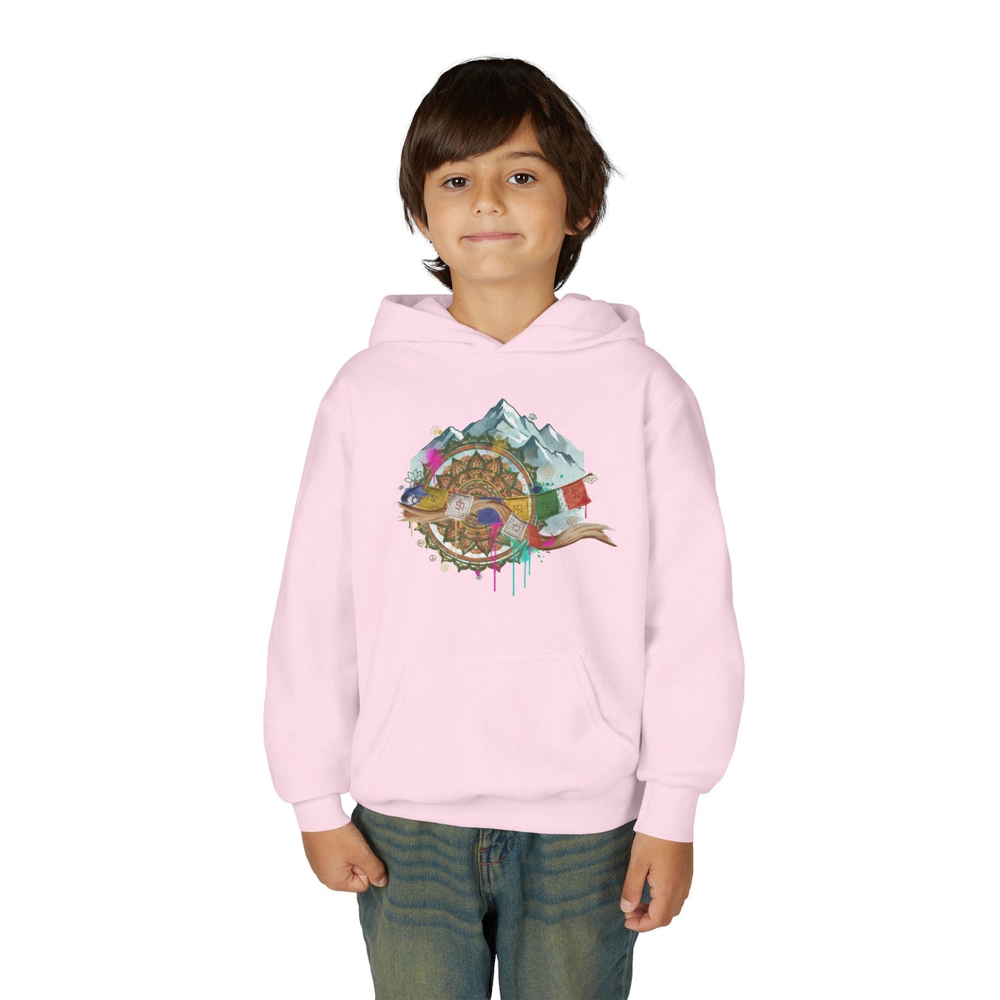 Youth Hoodie — Colorful Mountain Adventure Graphic