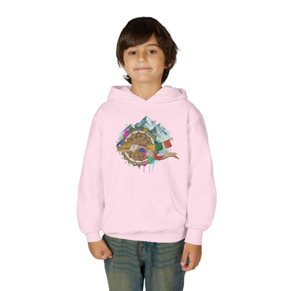 Youth Hoodie — Colorful Mountain Adventure Graphic