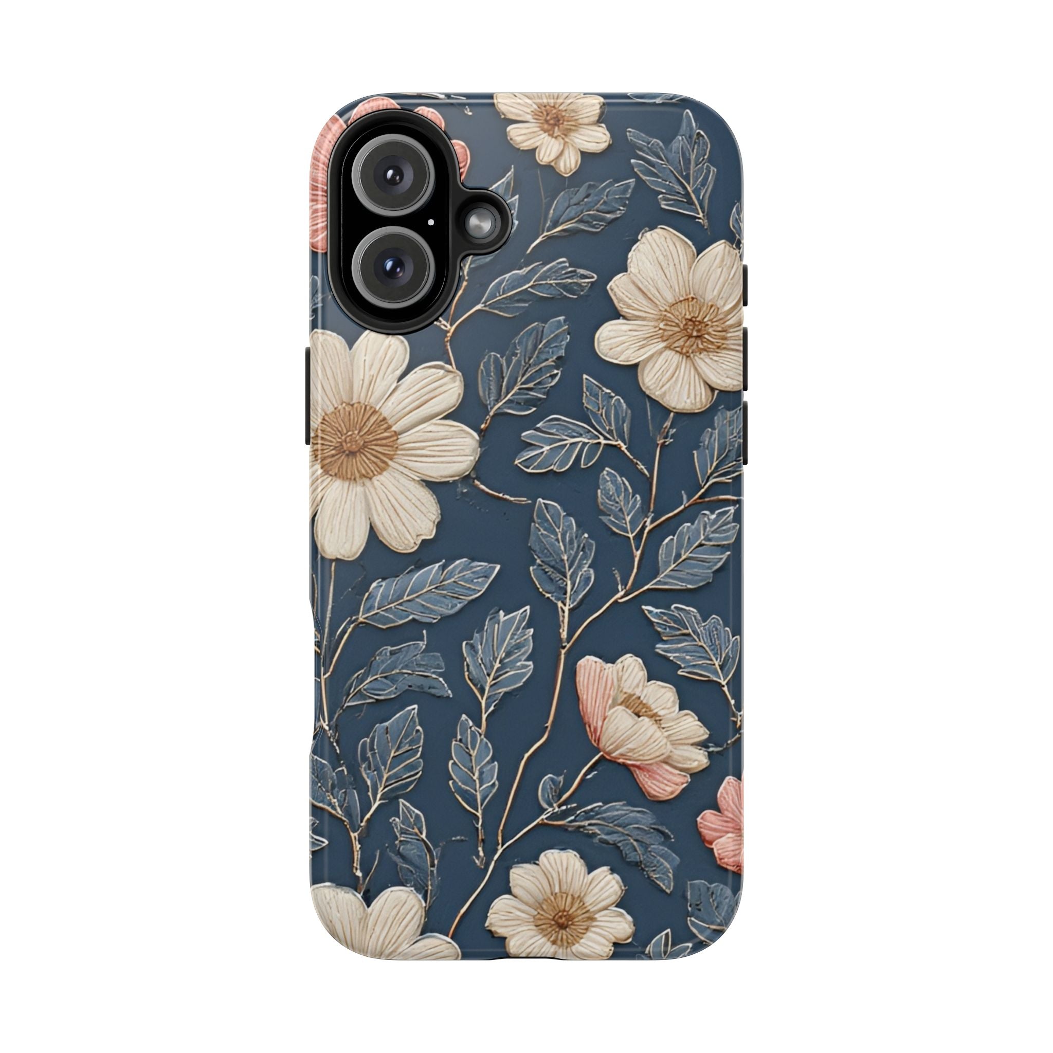 Floral Tough Phone Case — Vintage Blue Daisy Protective Cover
