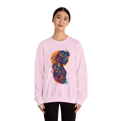 Butterfly Silhouette Crewneck Sweatshirt — Colorful Butterfly Profile Graphic
