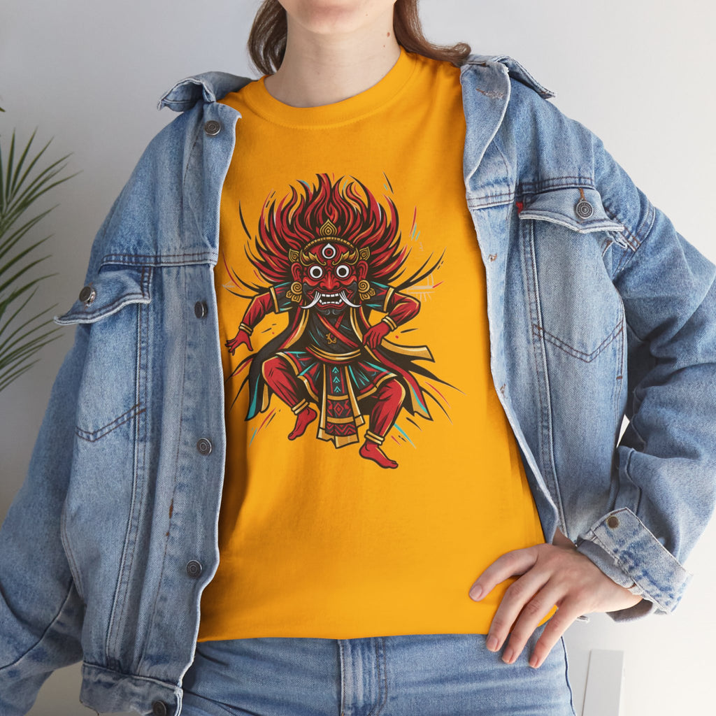 T-Shirt — Fierce Red Oni Demon Graphic Tee (Mythic Japanese Mask Design)