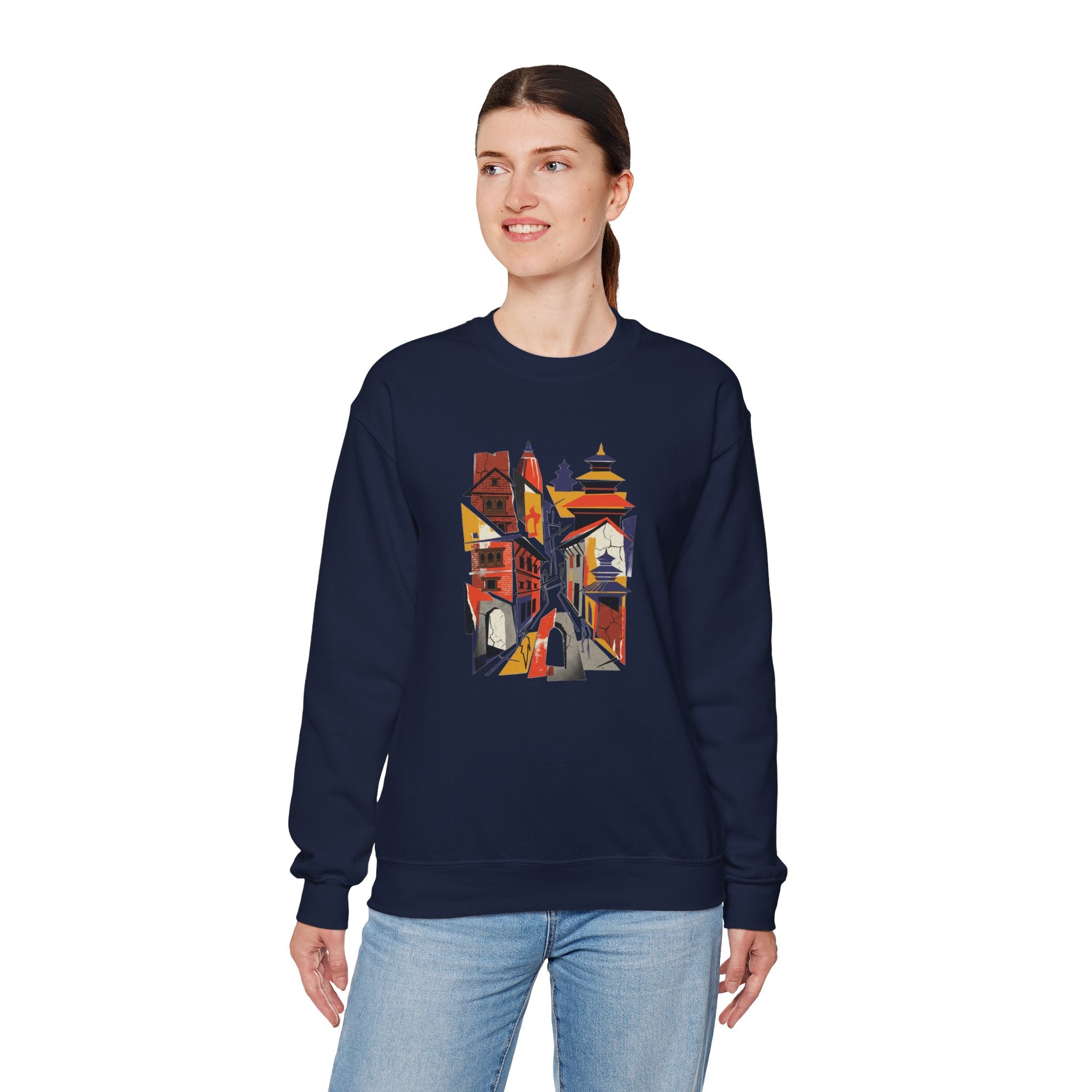 Architectural Cityscape Crewneck Sweatshirt — Abstract Urban Alley Art