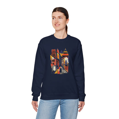 Architectural Cityscape Crewneck Sweatshirt — Abstract Urban Alley Art