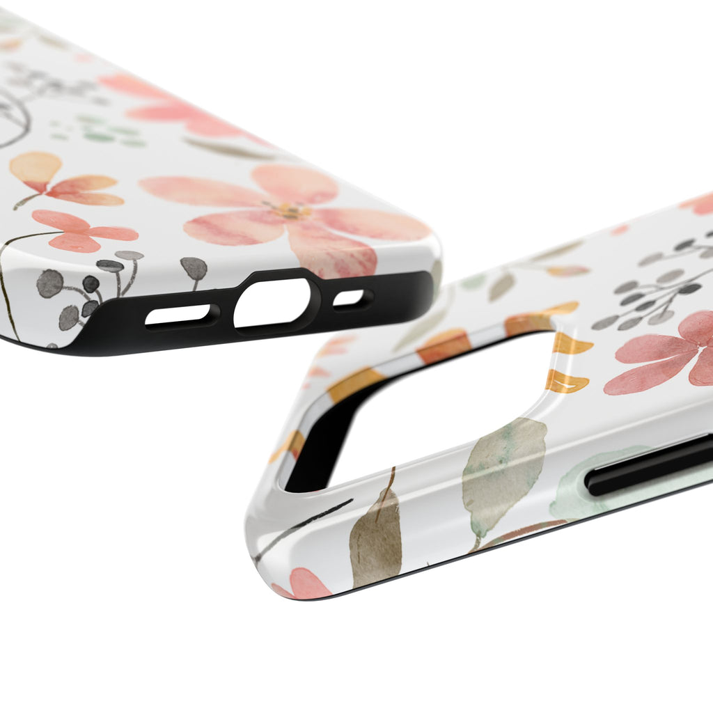 Floral Watercolor Tough Phone Case — Pink & Peach Botanical Protection