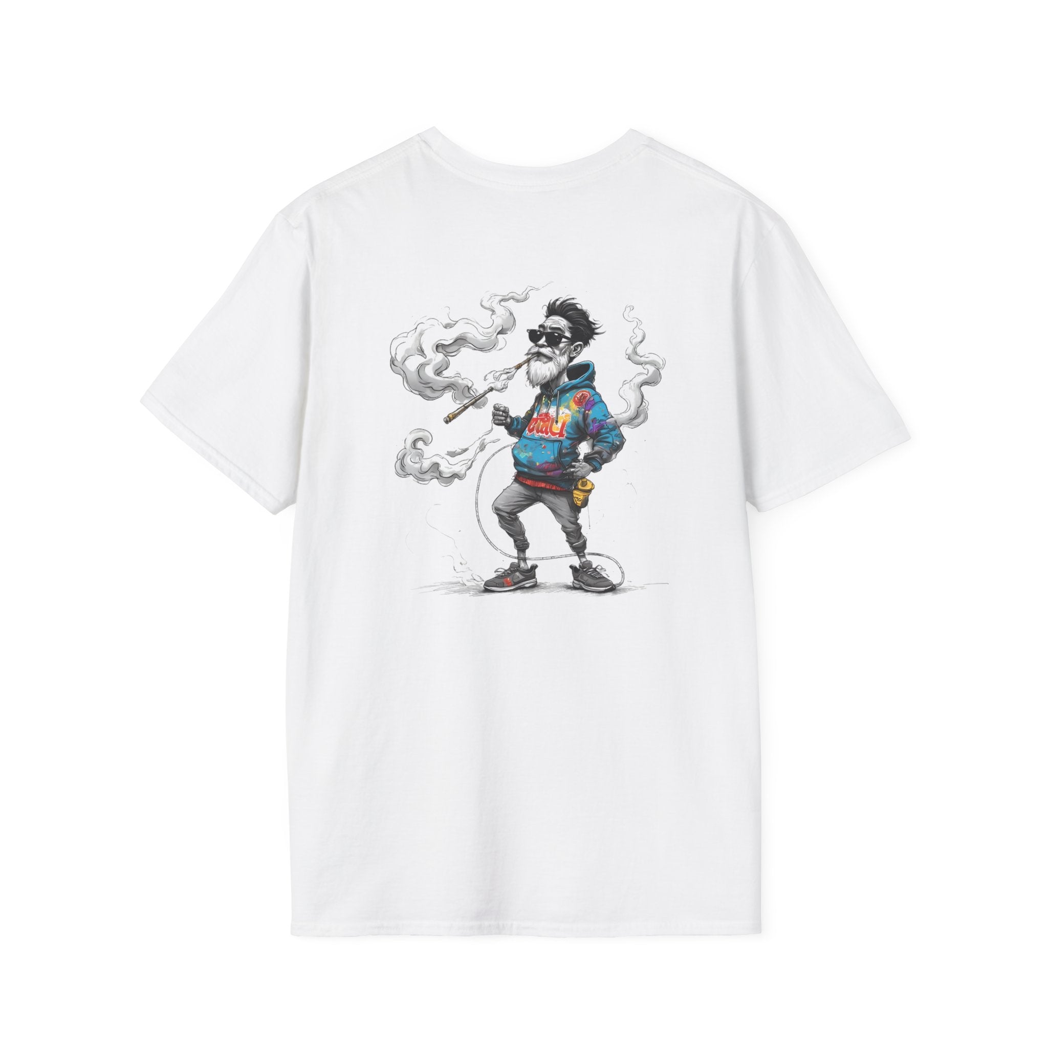 Cartoon T-Shirt – Funny Old Man Smoking Street Graphic Tee, Anti-Smoking Awareness Shirt