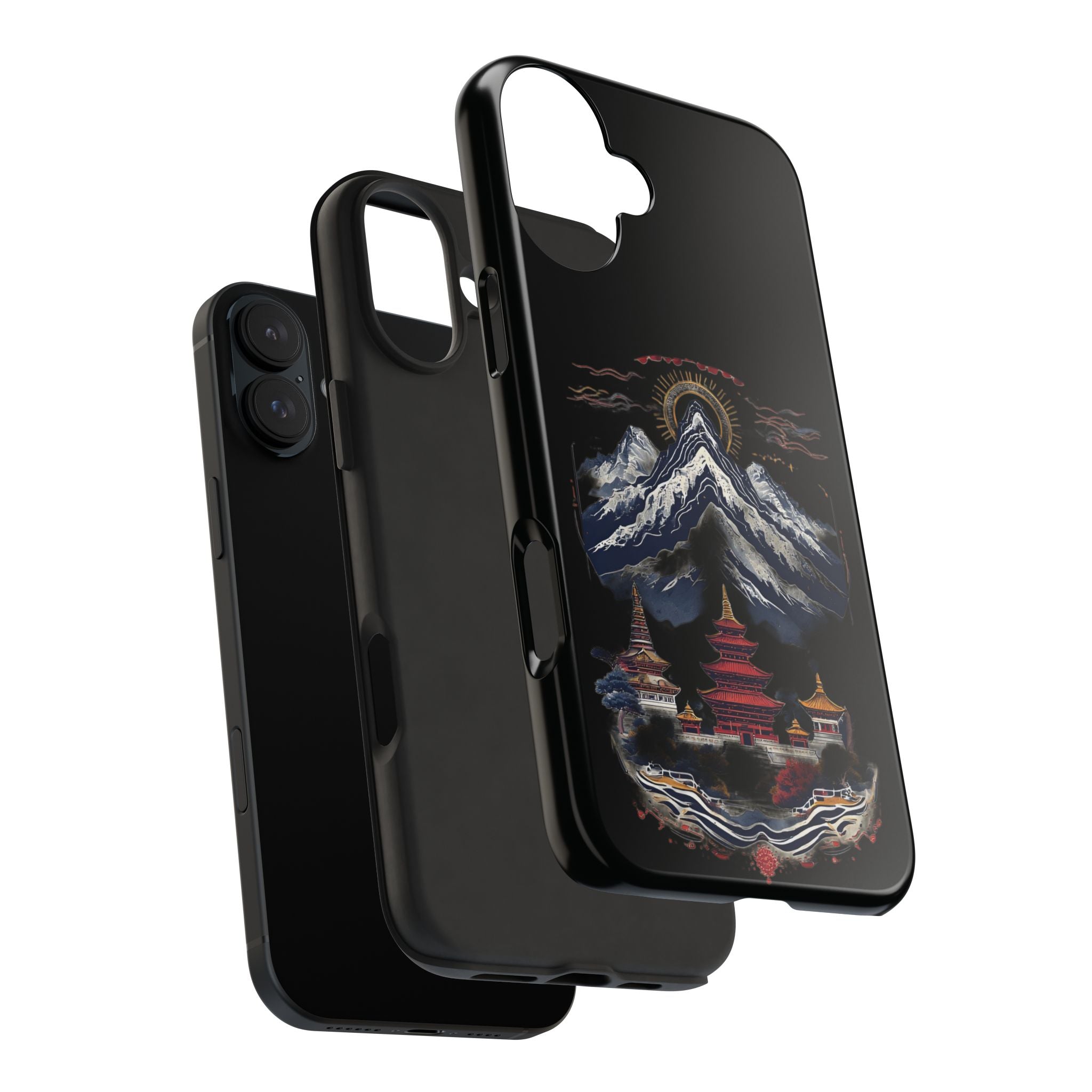 Mountain Temple Tough Phone Case — Japanese-Inspired Landscape Phone Cover