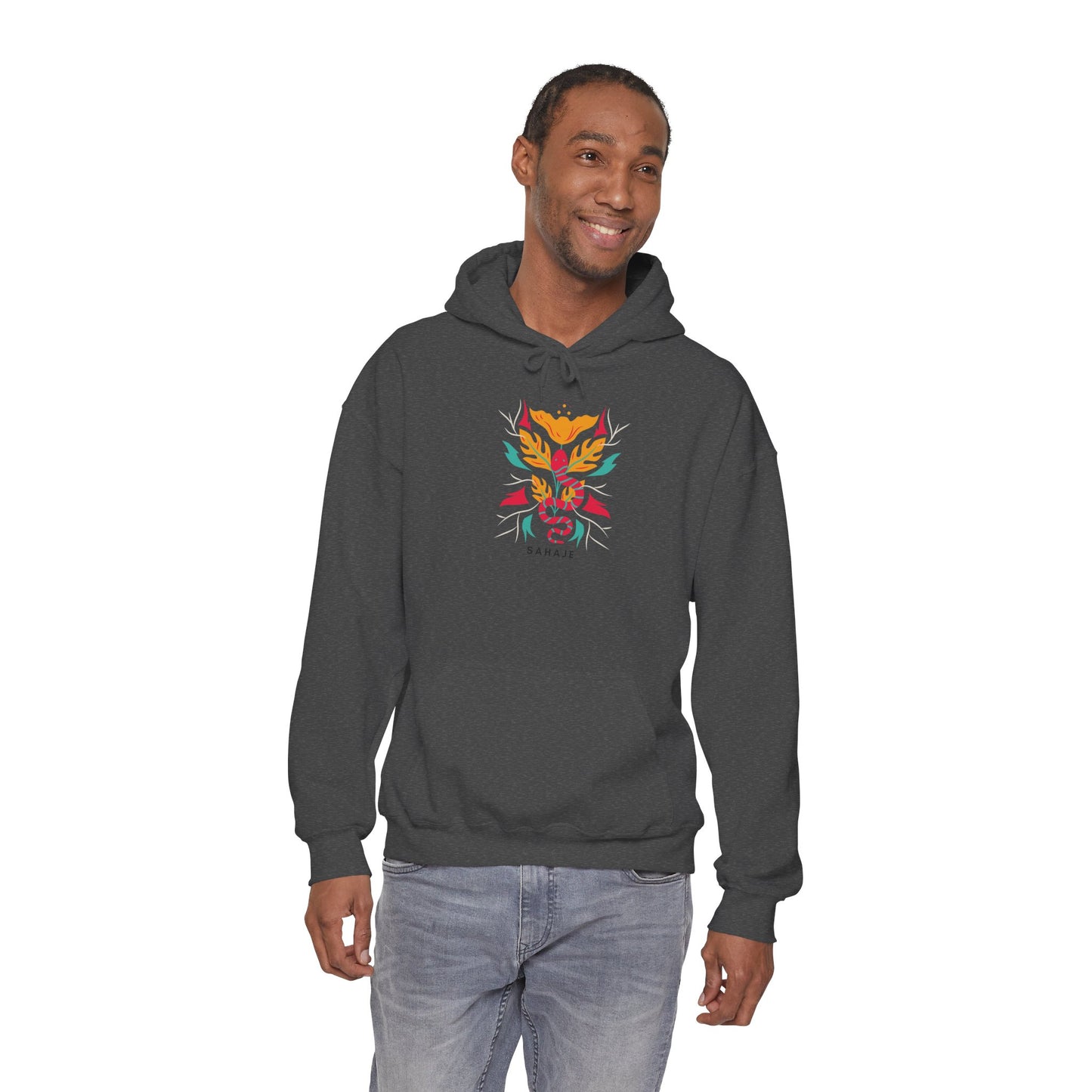 Floral Snake Hoodie — Colorful Serpent & Bloom Graphic Sweatshirt