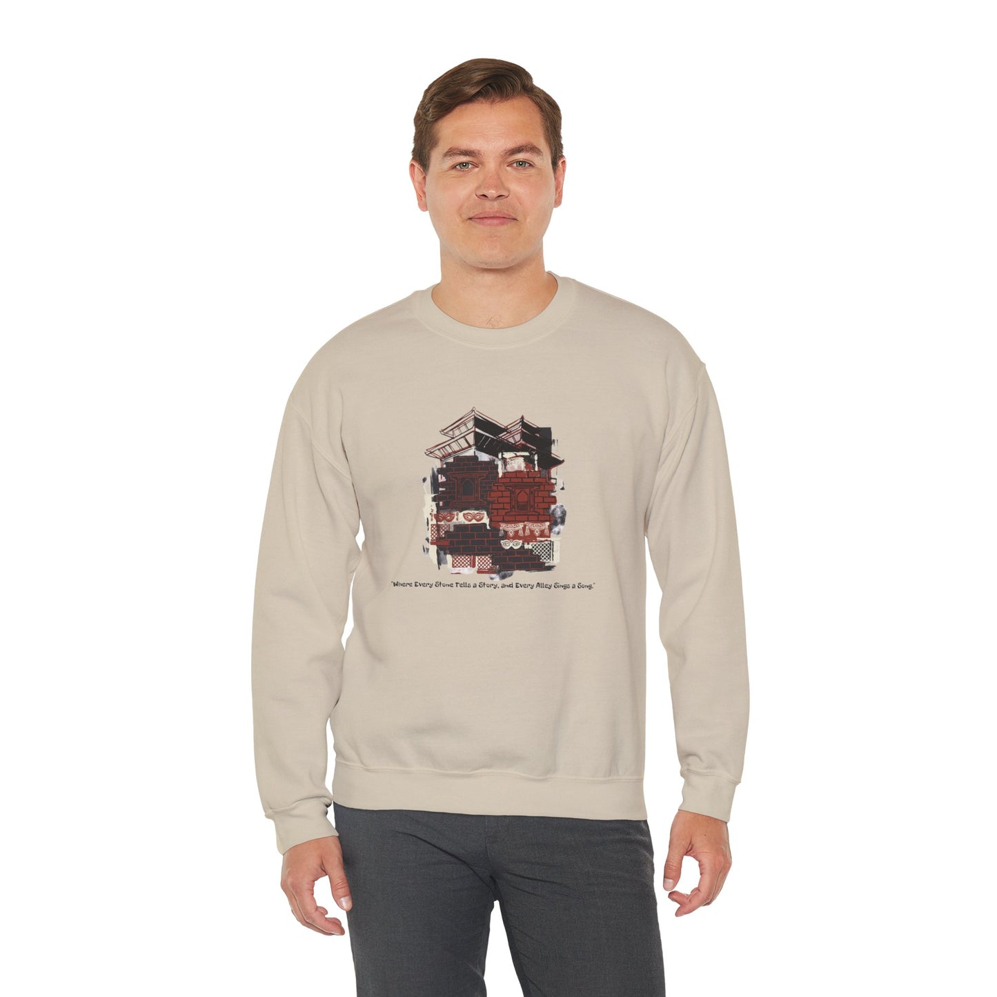 Crewneck Sweatshirt — Cozy Vintage Cabin Illustration with Quote