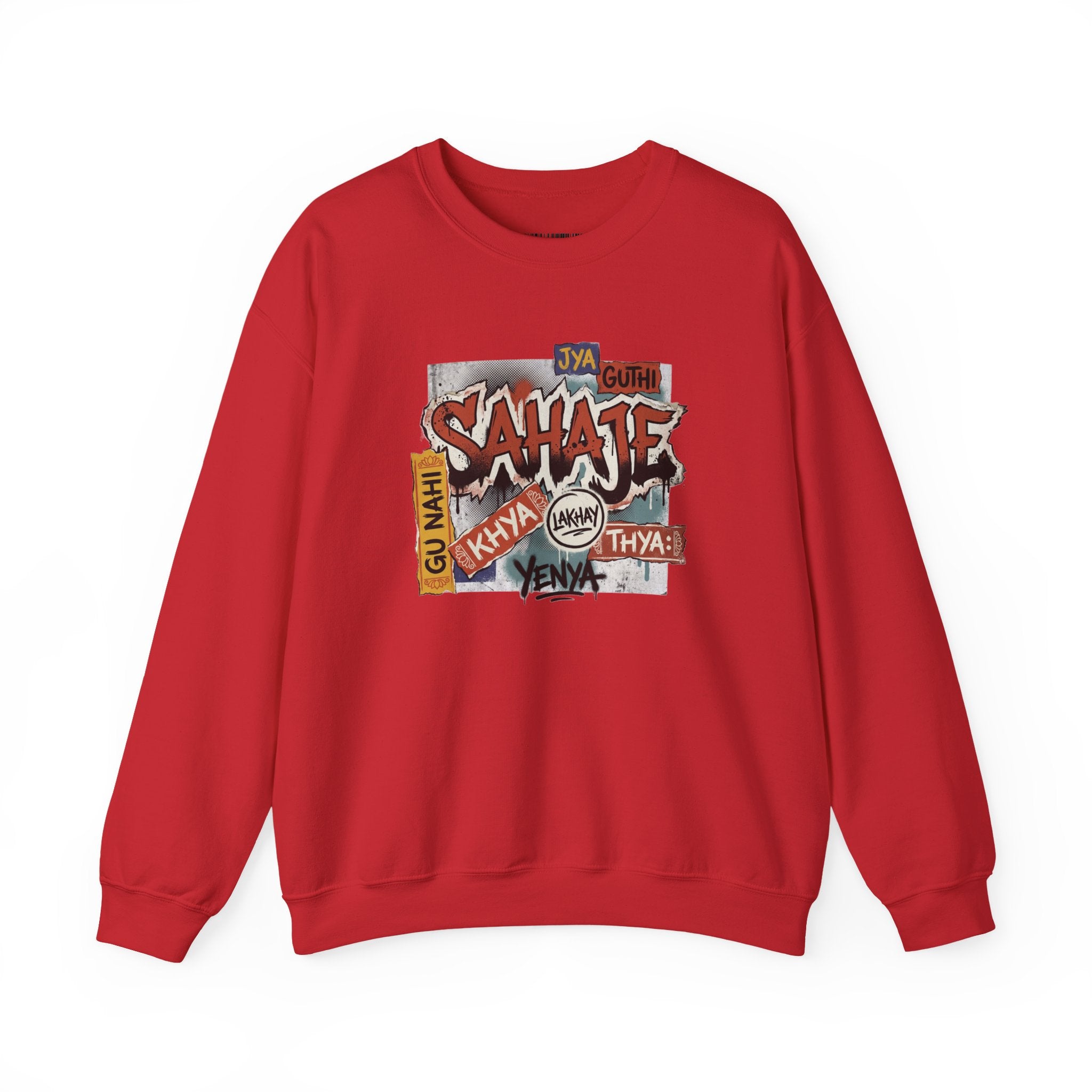 Crewneck Sweatshirt — 'Sahaje' Vintage Sticker Collage Graphic