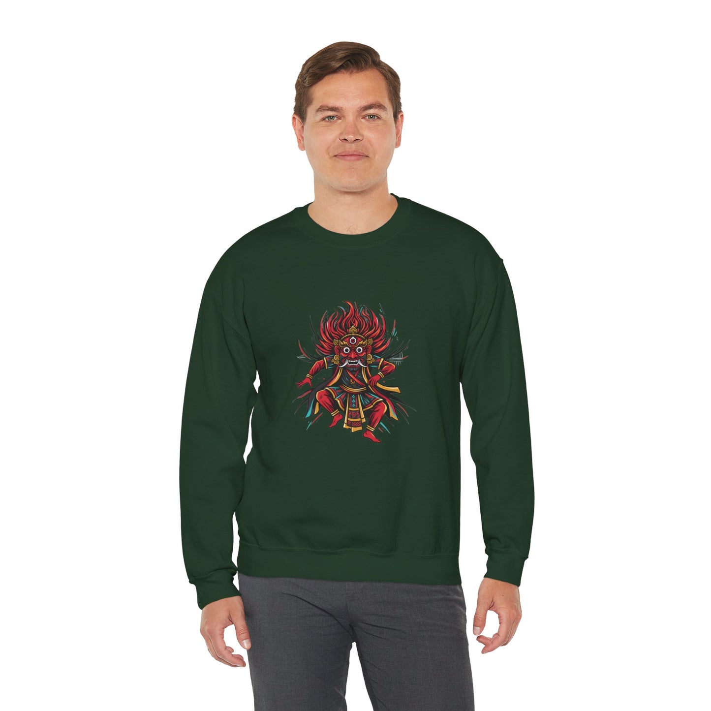 Crewneck Sweatshirt — Red Demon Guardian Graphic