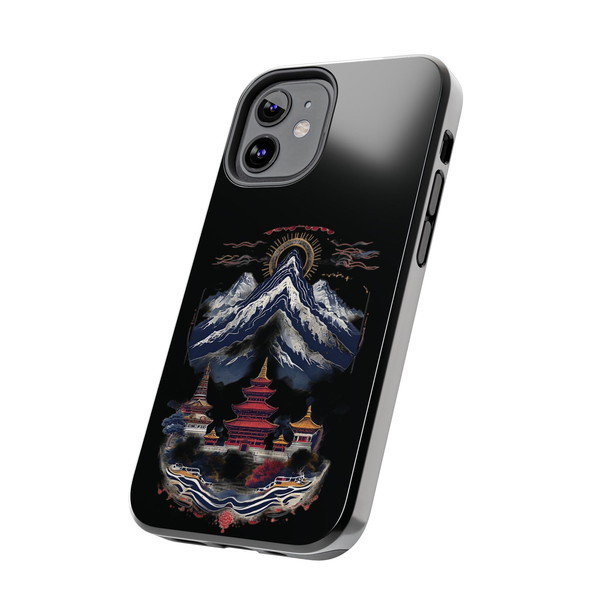 Mountain Temple Tough Phone Case — Japanese-Inspired Landscape Phone Cover