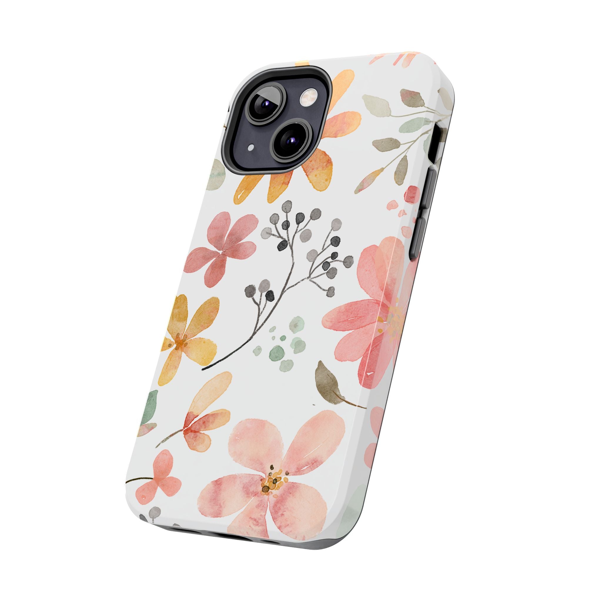 Floral Watercolor Tough Phone Case — Pink & Peach Botanical Protection