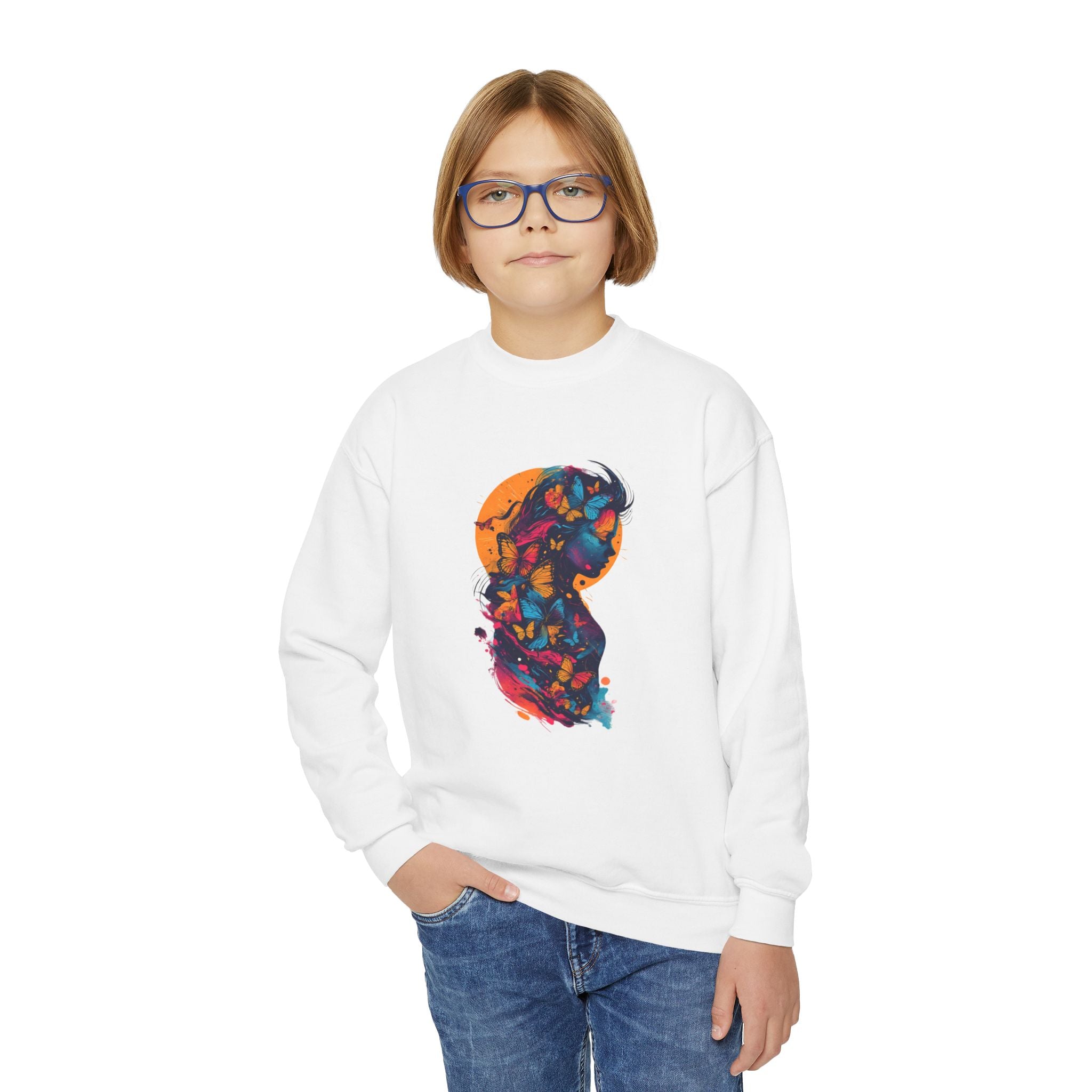 Youth Sweatshirt — Colorful Astronaut Silhouette Crewneck