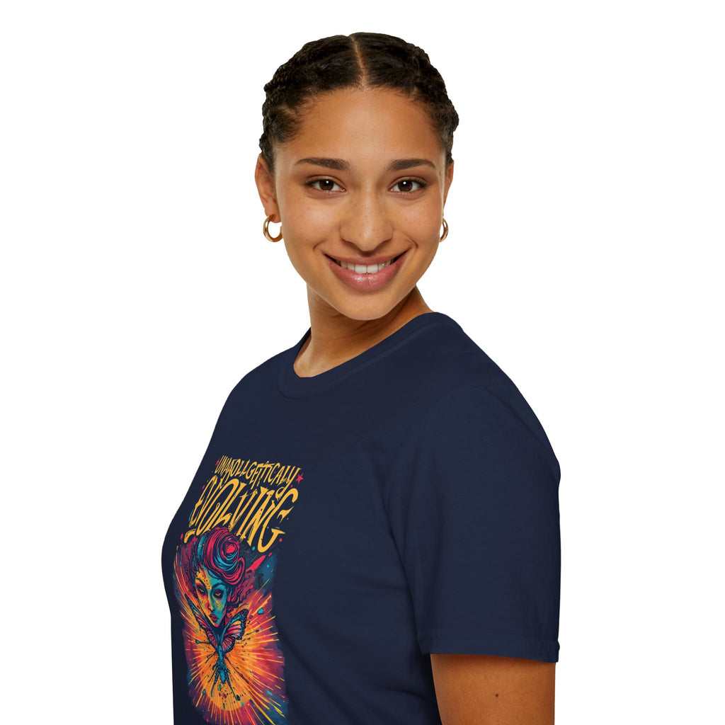Unapologetically Evolving T-Shirt — Vibrant Butterfly Woman Graphic Tee