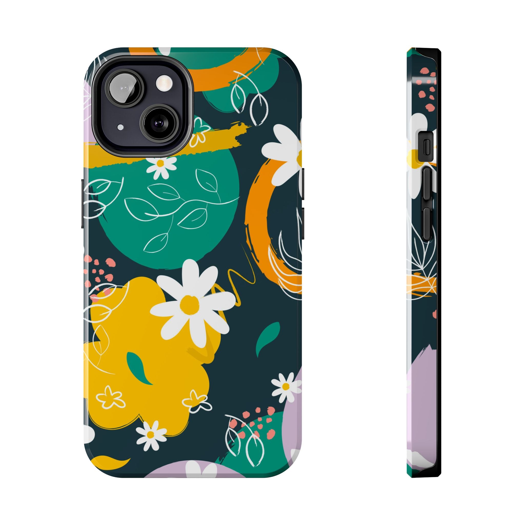Floral Abstract Tough Phone Case — Colorful Daisies & Brushstroke Design