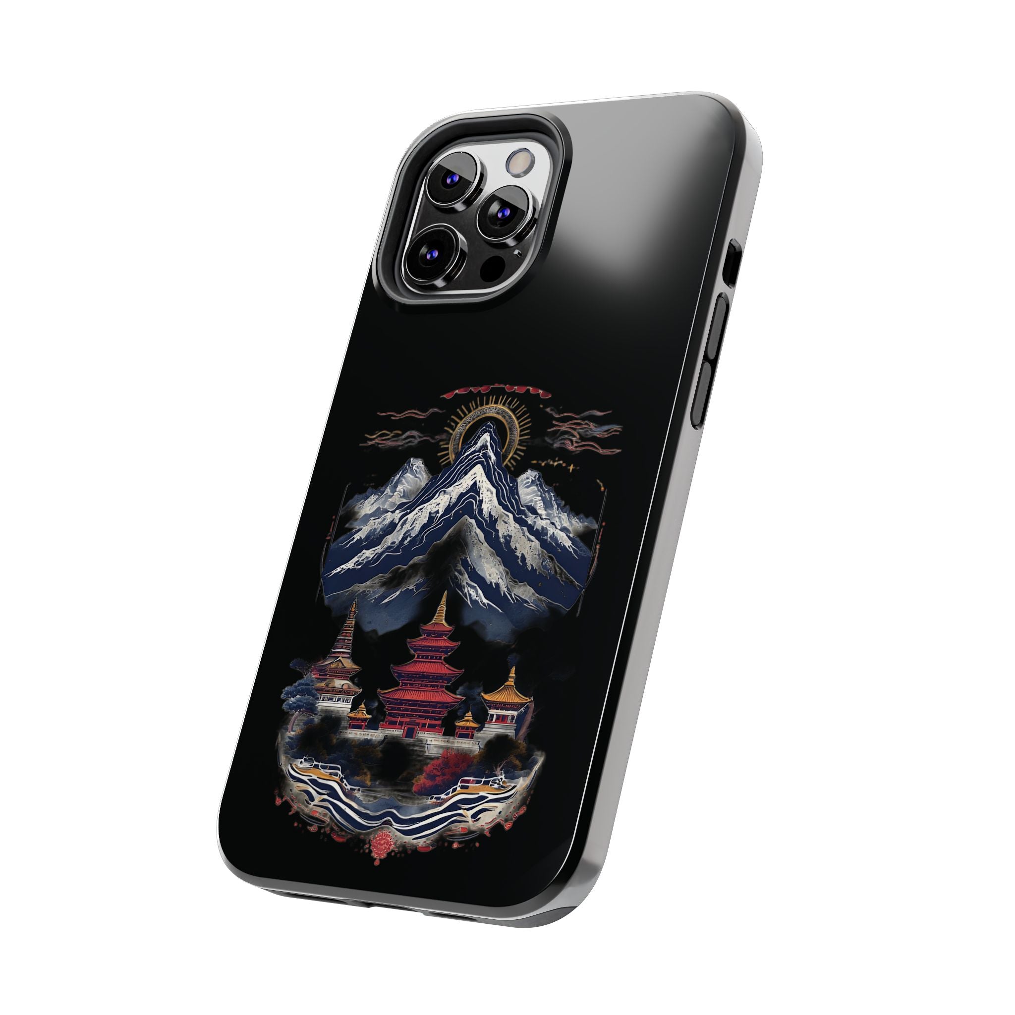 Mountain Temple Tough Phone Case — Japanese-Inspired Landscape Phone Cover