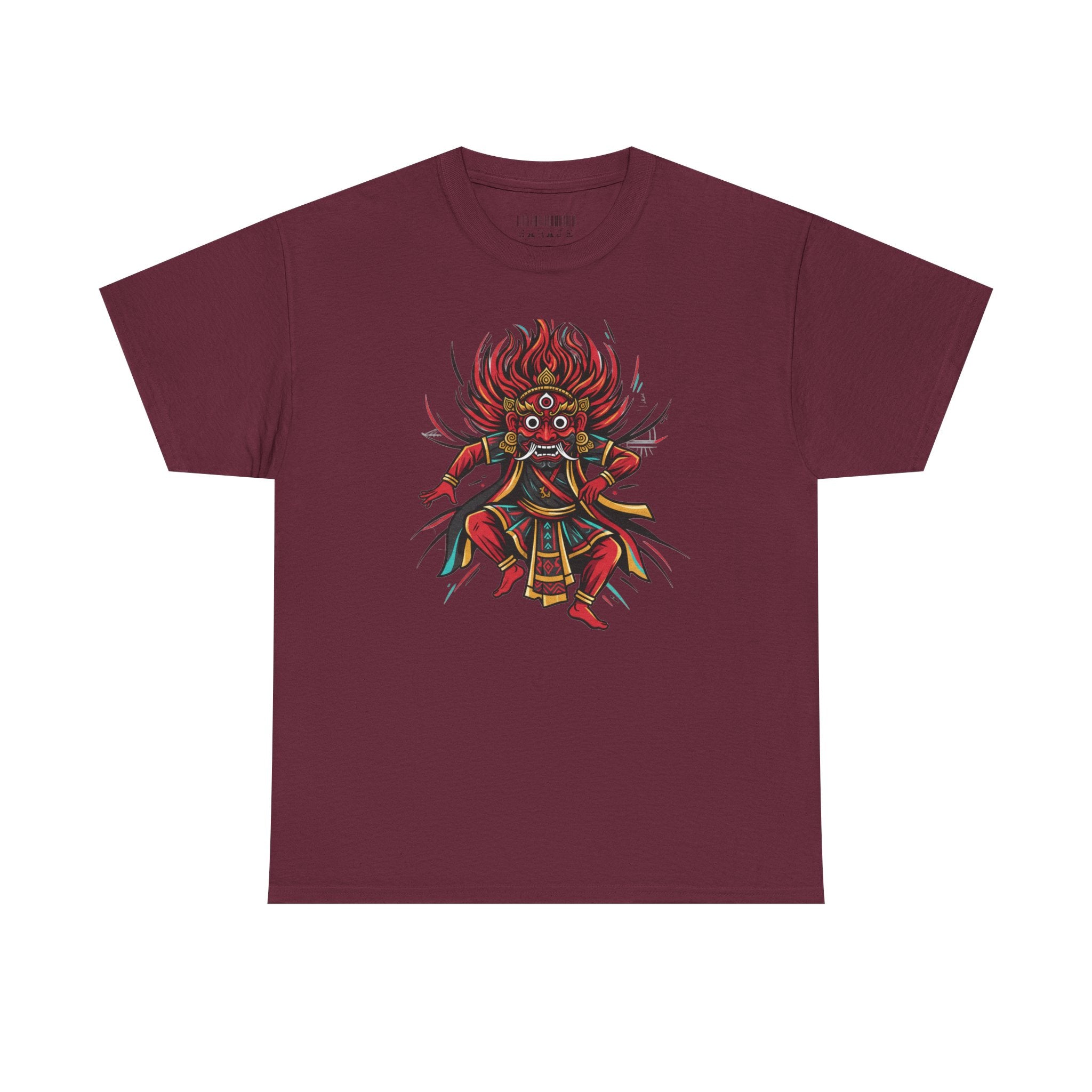 T-Shirt — Fierce Red Oni Demon Graphic Tee (Mythic Japanese Mask Design)