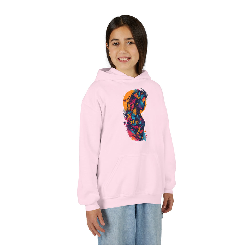 Youth Hoodie — Colorful Butterfly Silhouette Kids Pullover