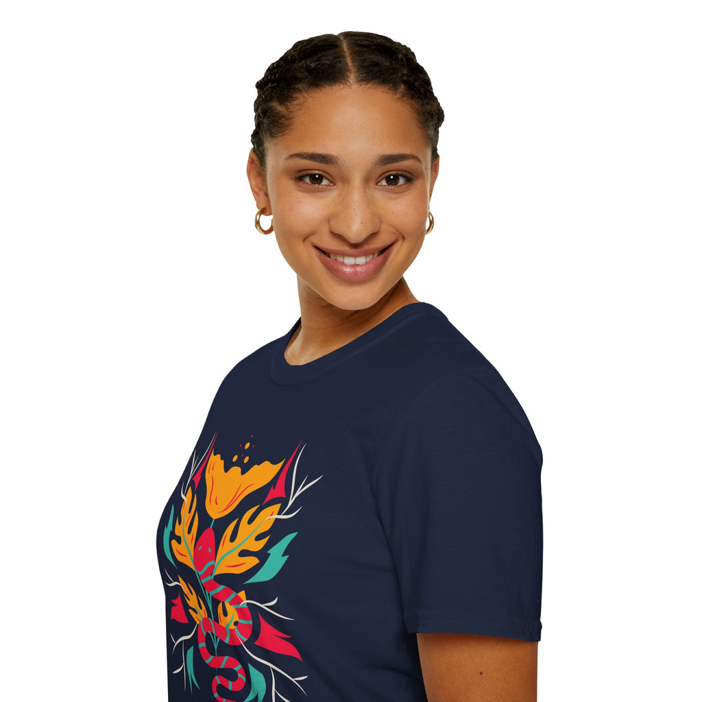 Sahaje Floral Snake Graphic T‑Shirt — Colorful Botanical Serpent Tee
