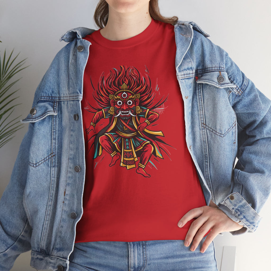 T-Shirt — Fierce Red Oni Demon Graphic Tee (Mythic Japanese Mask Design)