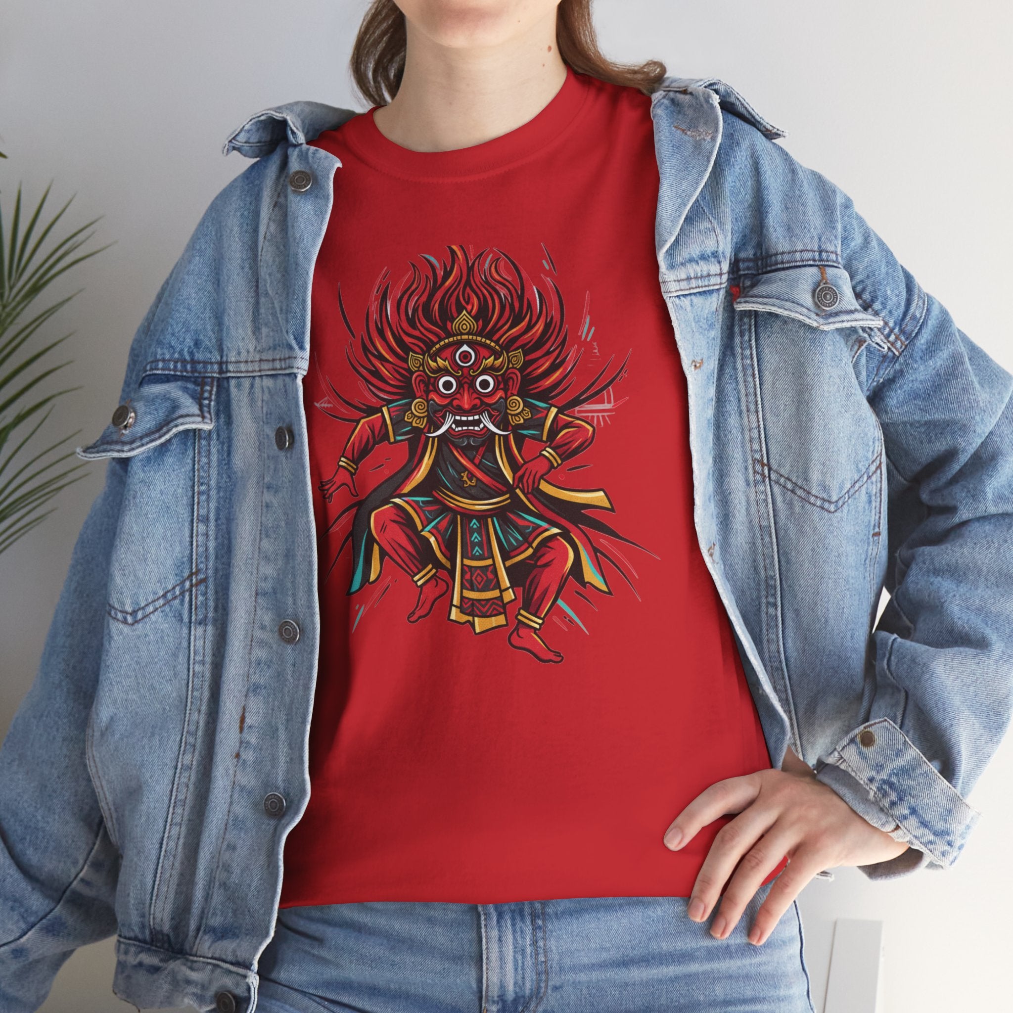 T-Shirt — Fierce Red Oni Demon Graphic Tee (Mythic Japanese Mask Design)