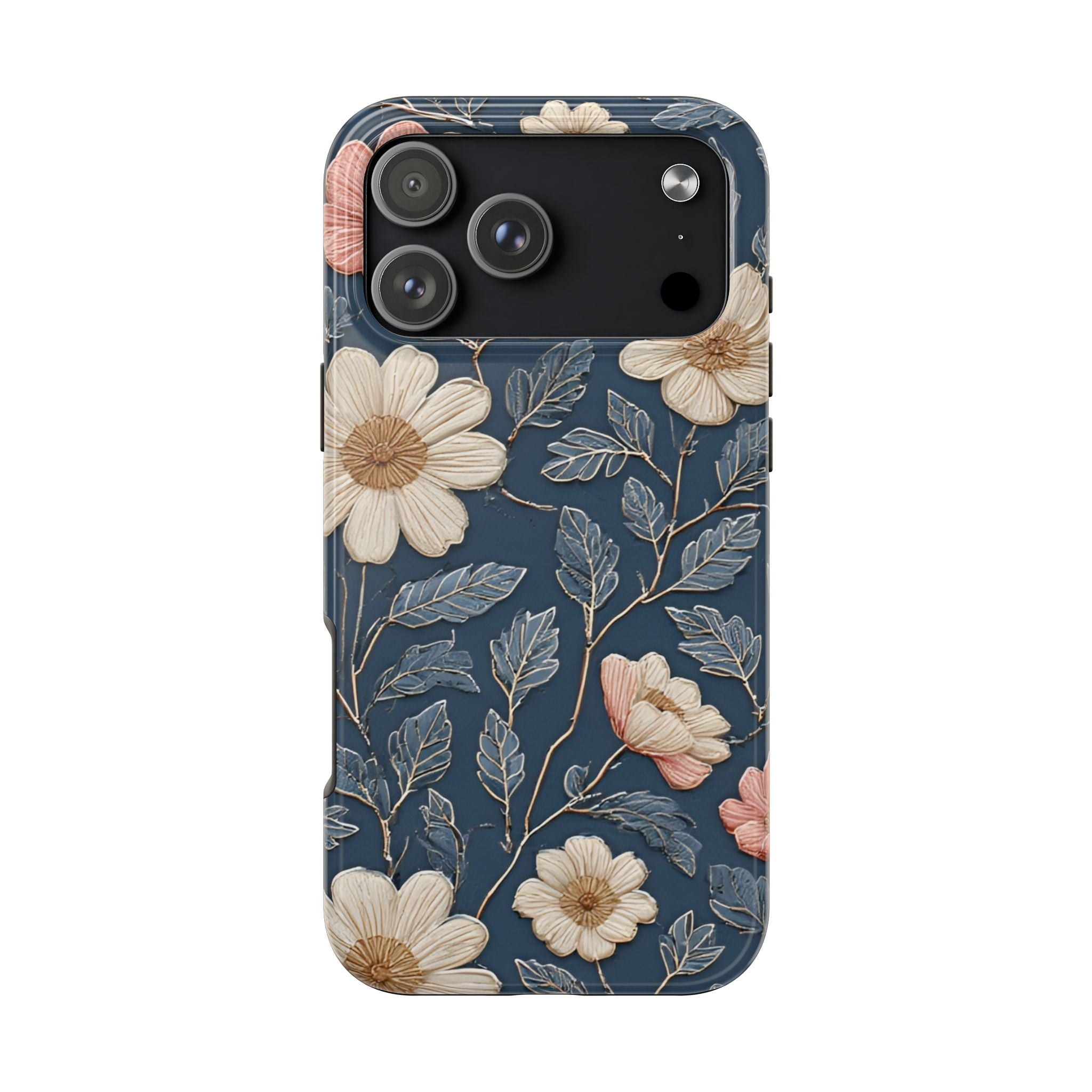 Floral Tough Phone Case — Vintage Blue Daisy Protective Cover
