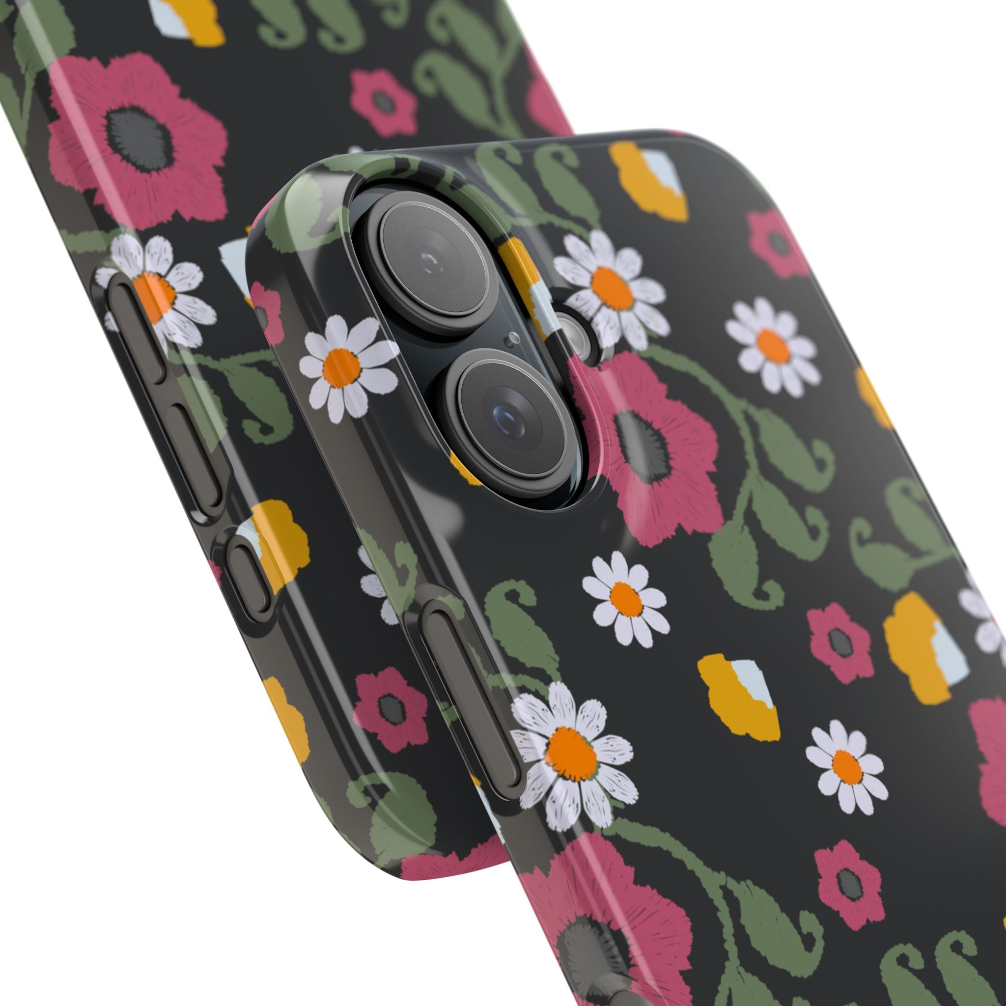 Floral Slim Phone Case, Black Flower Phone Cover, Stylish Phone Accessory, Gift for Her, Trendy Floral Case