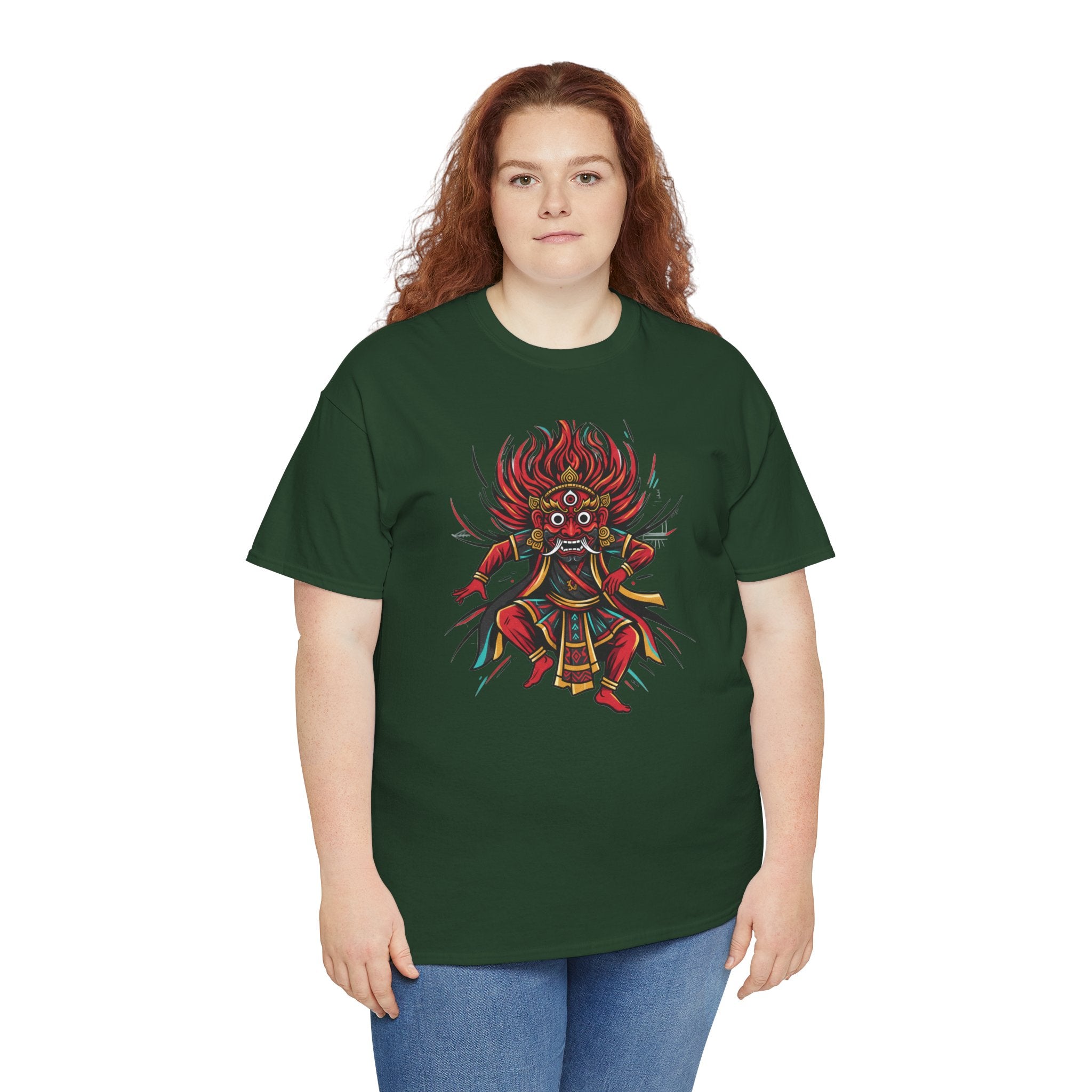 T-Shirt — Fierce Red Oni Demon Graphic Tee (Mythic Japanese Mask Design)