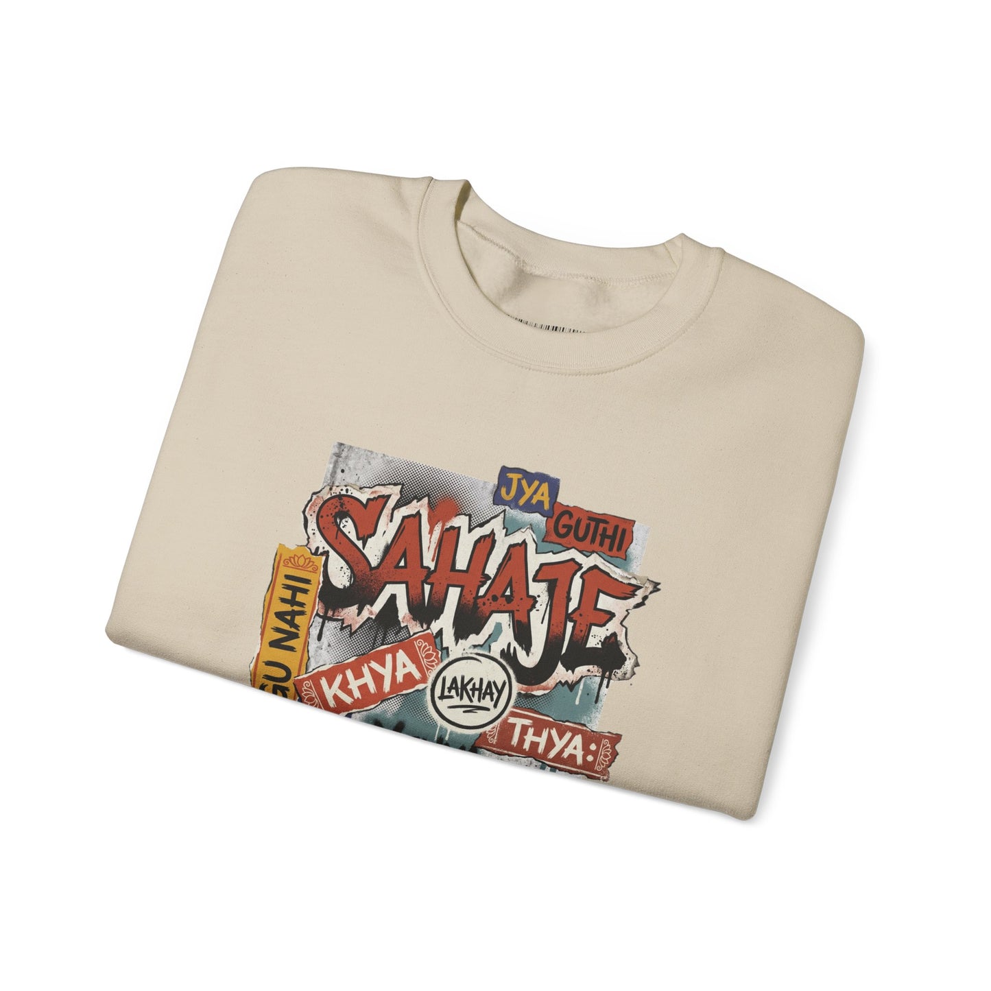 Crewneck Sweatshirt — 'Sahaje' Vintage Sticker Collage Graphic