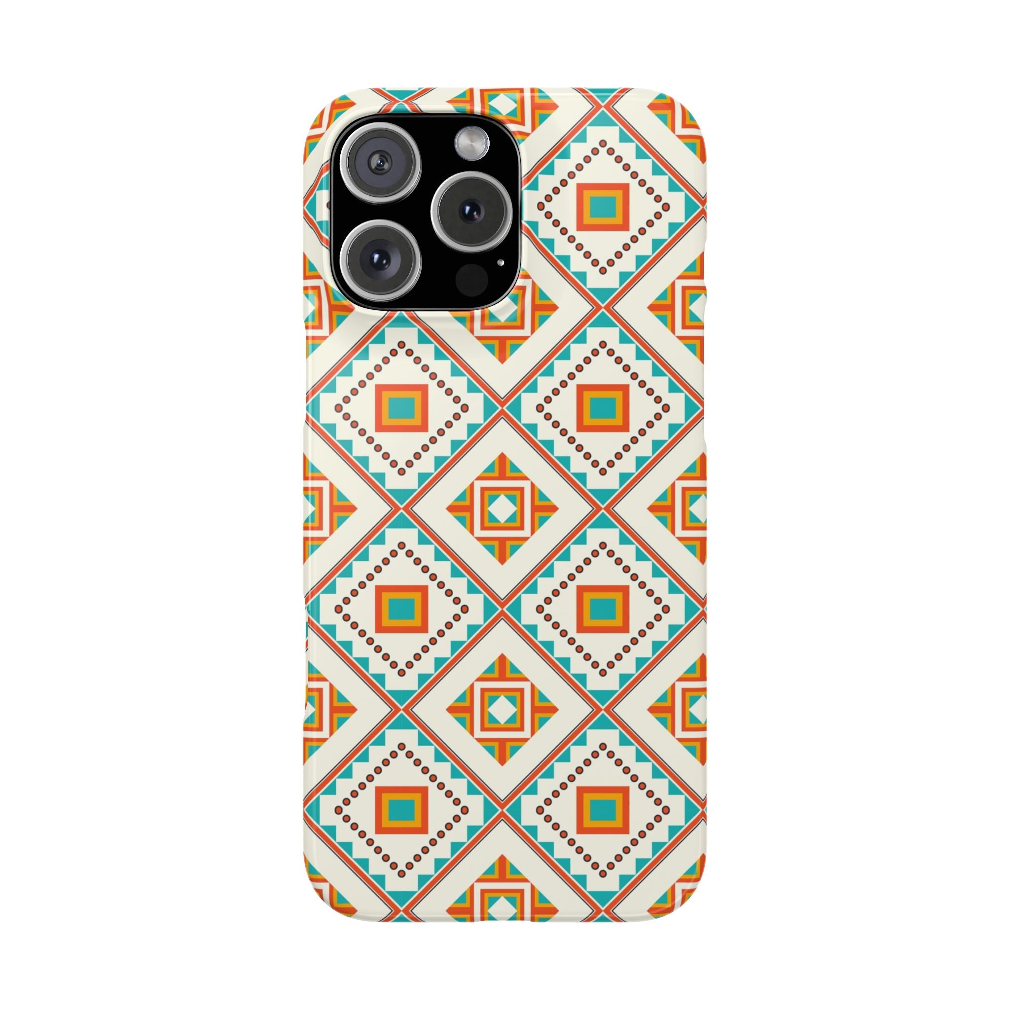 Slim Phone Case — Retro Geometric Tile Pattern (Turquoise & Orange)