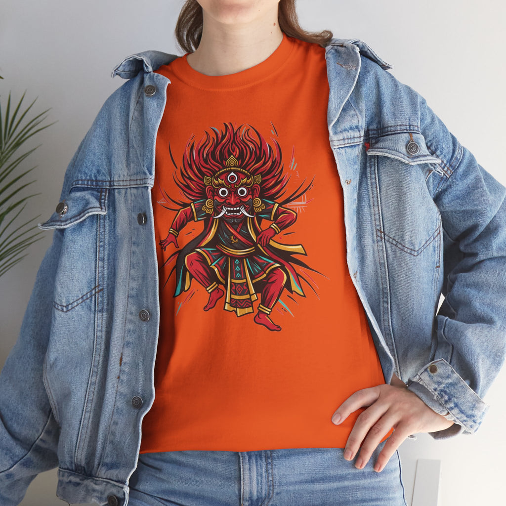 T-Shirt — Fierce Red Oni Demon Graphic Tee (Mythic Japanese Mask Design)