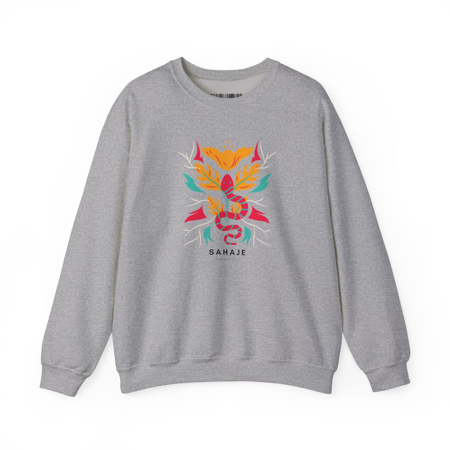 Sahajé Floral Snake Crewneck Sweatshirt — Colorful Botanical Serpent Graphic