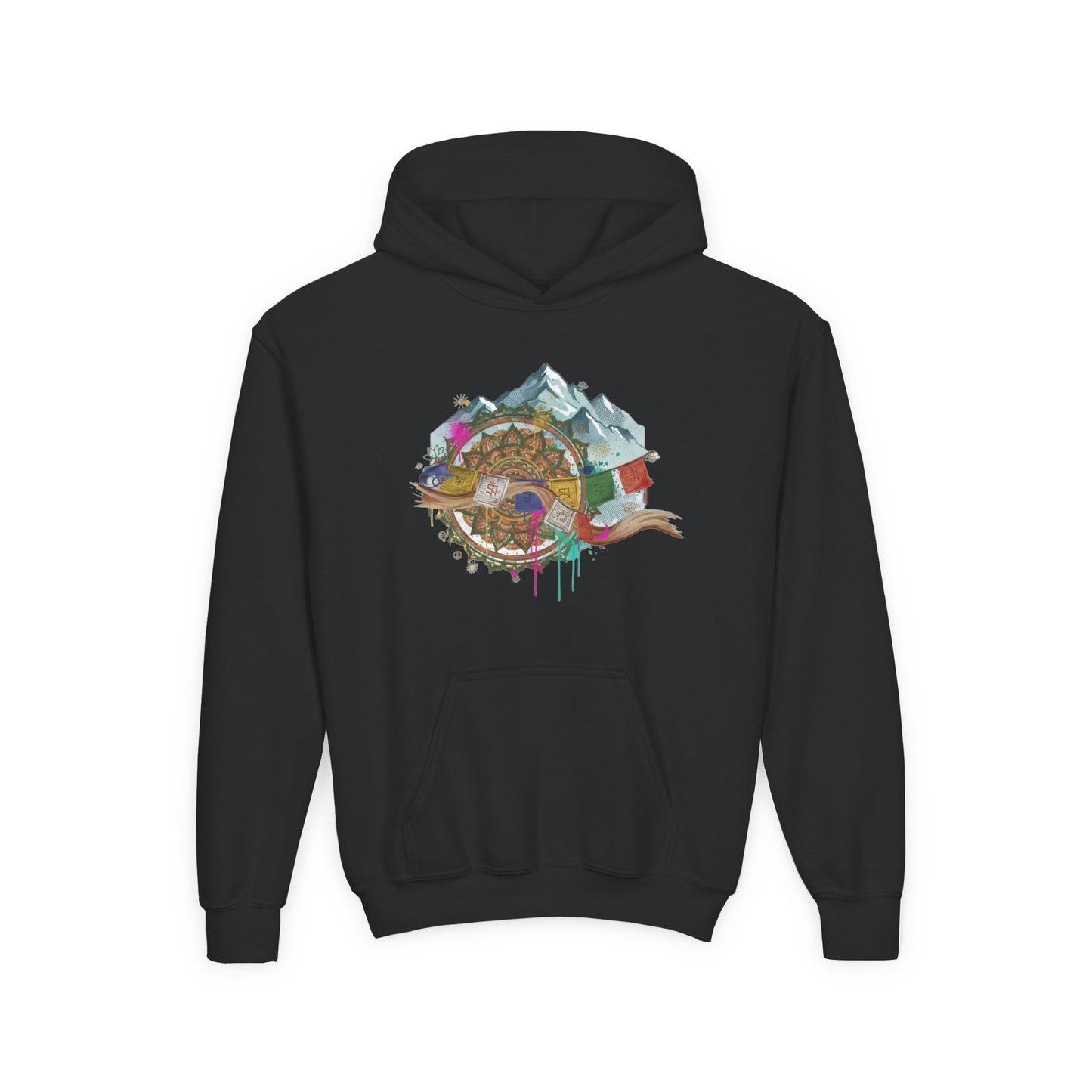 Youth Hoodie — Colorful Mountain Adventure Graphic
